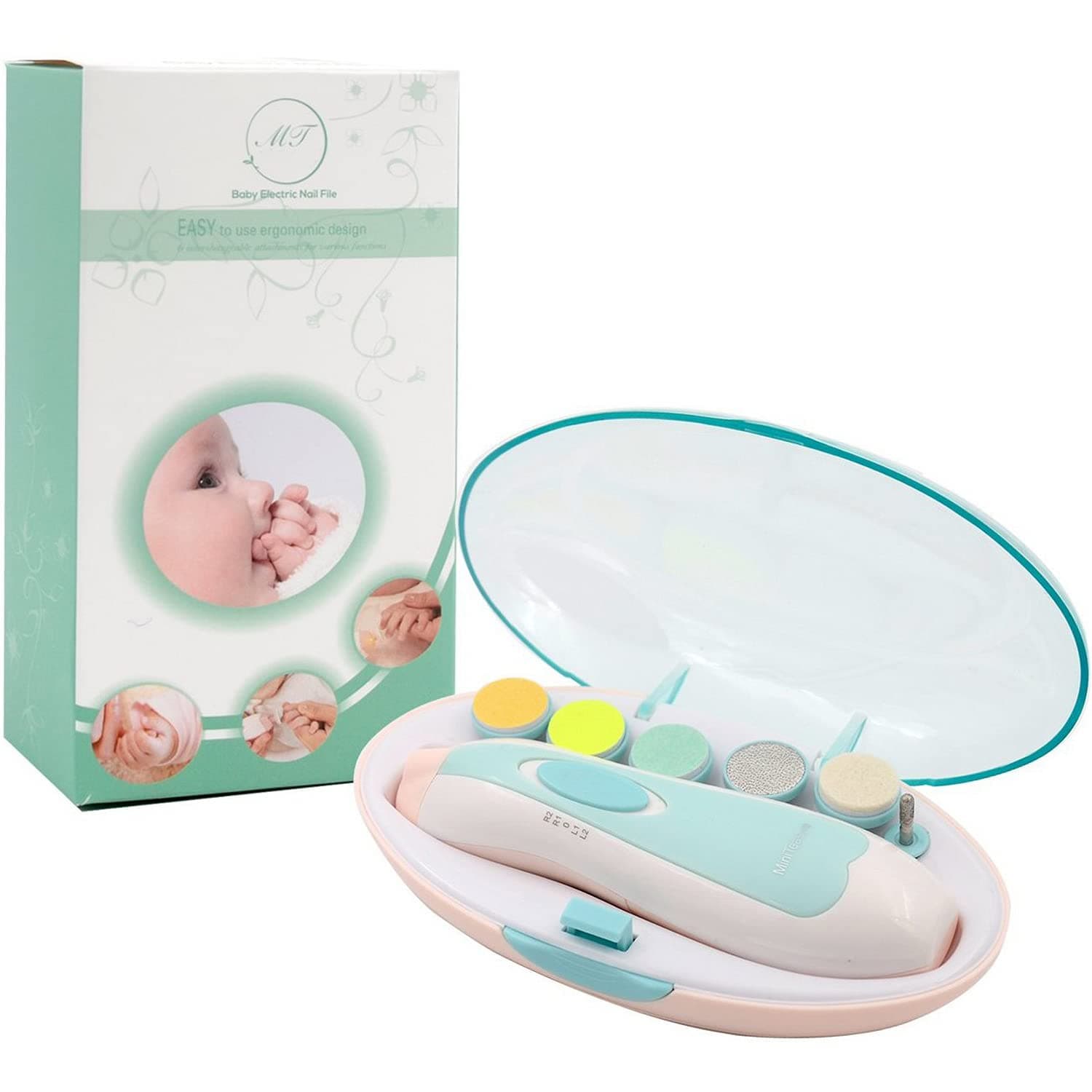 Professional Electric Baby Nail File Clippers-MiniTeasure Upgraded Nail Trimmer with LED Front Light for Newborn,Toddler,Girls and Mom Toes and Fingernails-AA Battery Operated (Not Included) (Blue)