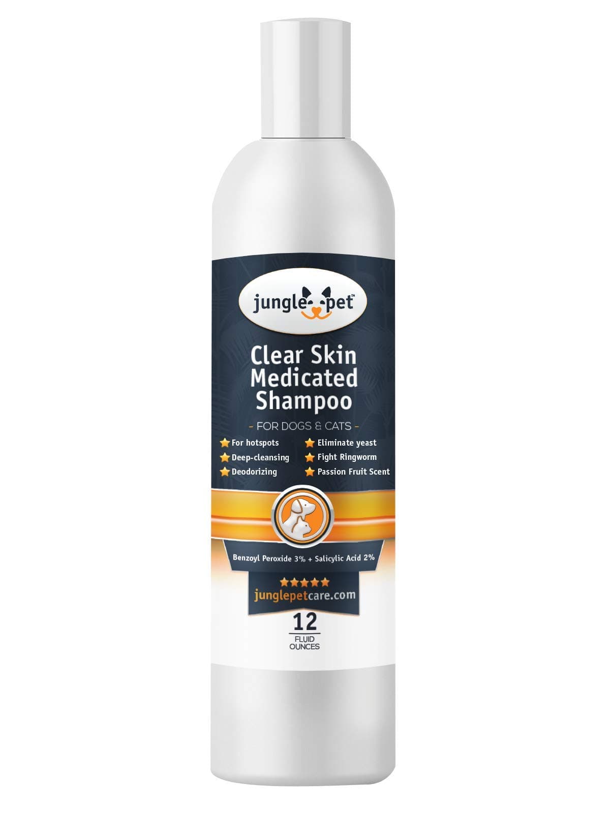 Jungle Pet Benzoyl Peroxide Shampoo for Dogs - Degreasing Mange Shampoo for Dogs & Cats Seborrheic Dermatitis Shampoo Dogs - Cleansing Benzoyl Peroxide Shampoo Dogs Seborrhea Shampoo for Dogs - 12 oz