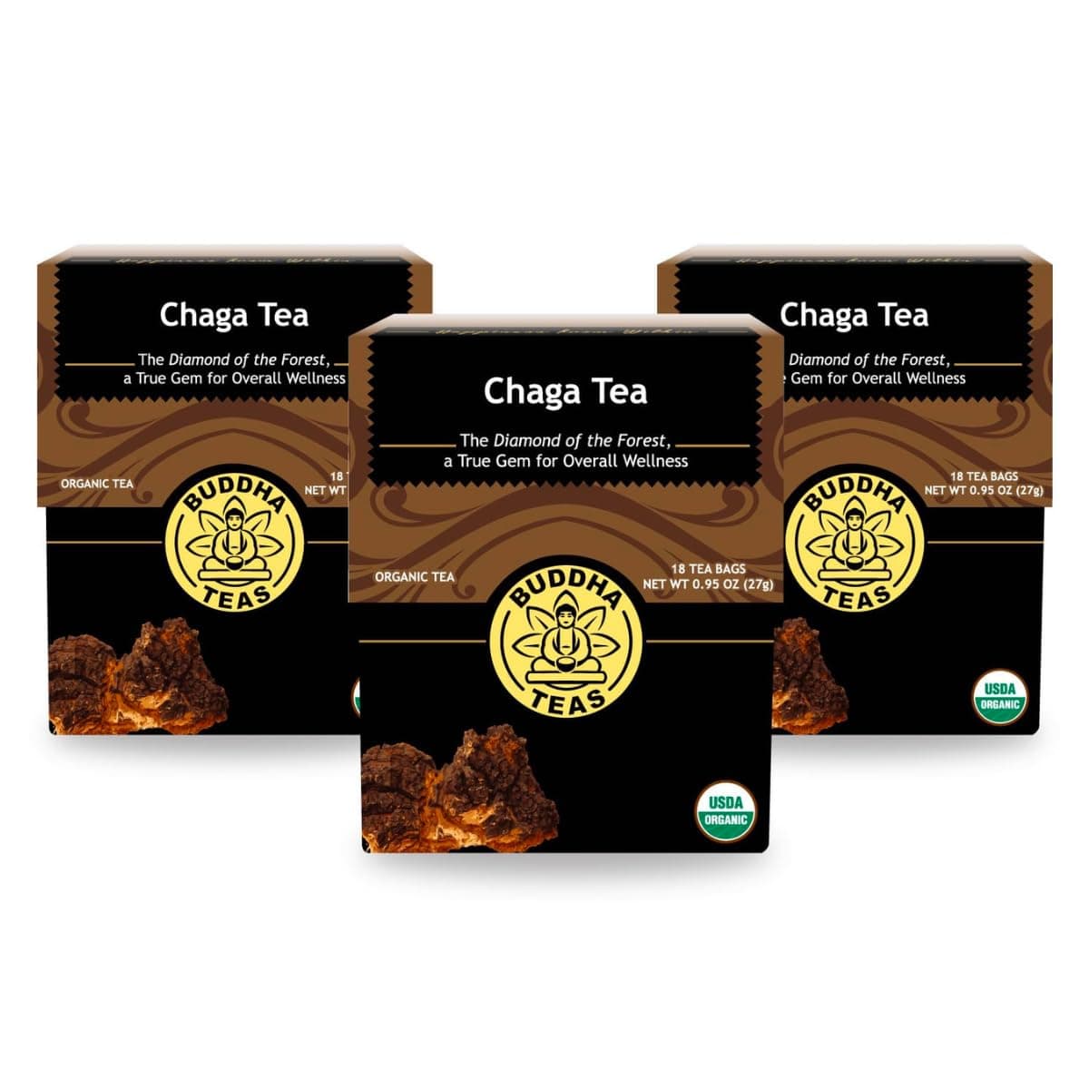 Chaga Tea - Organic Herbal Tea - For Cognitive Balance & Overall Health - With Chaga Mushroom, Antioxidants & B Vitamins - Caffeine Free - 100% Kosher & Non-GMO - 18 Tea Bags (Pack of 3)