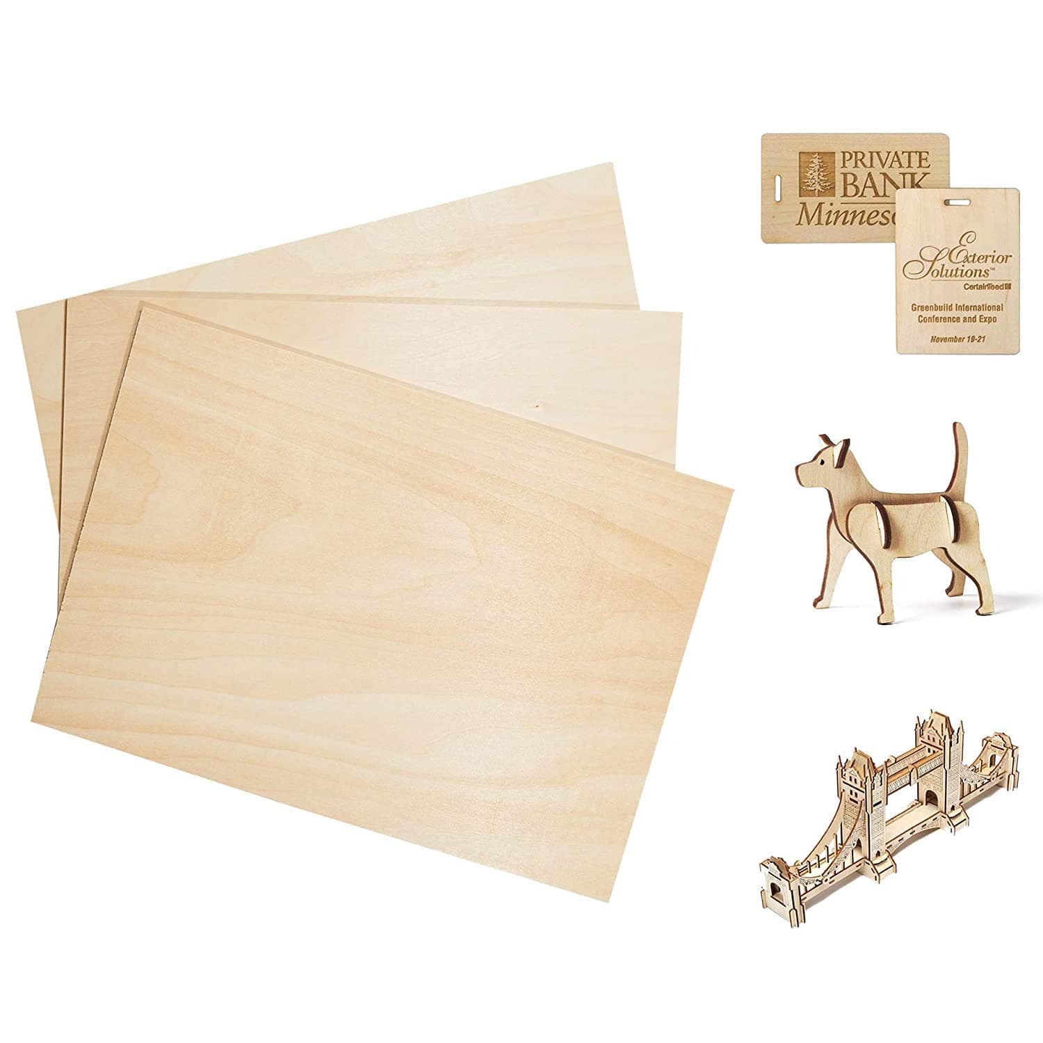 CRAFTIFF Plywood Board Basswood Sheets 1/8 inch, Thin Natural Unfinished Wood for Crafts, Hobby and Model Making – 3mm Pack (3pcs (300x200mm))