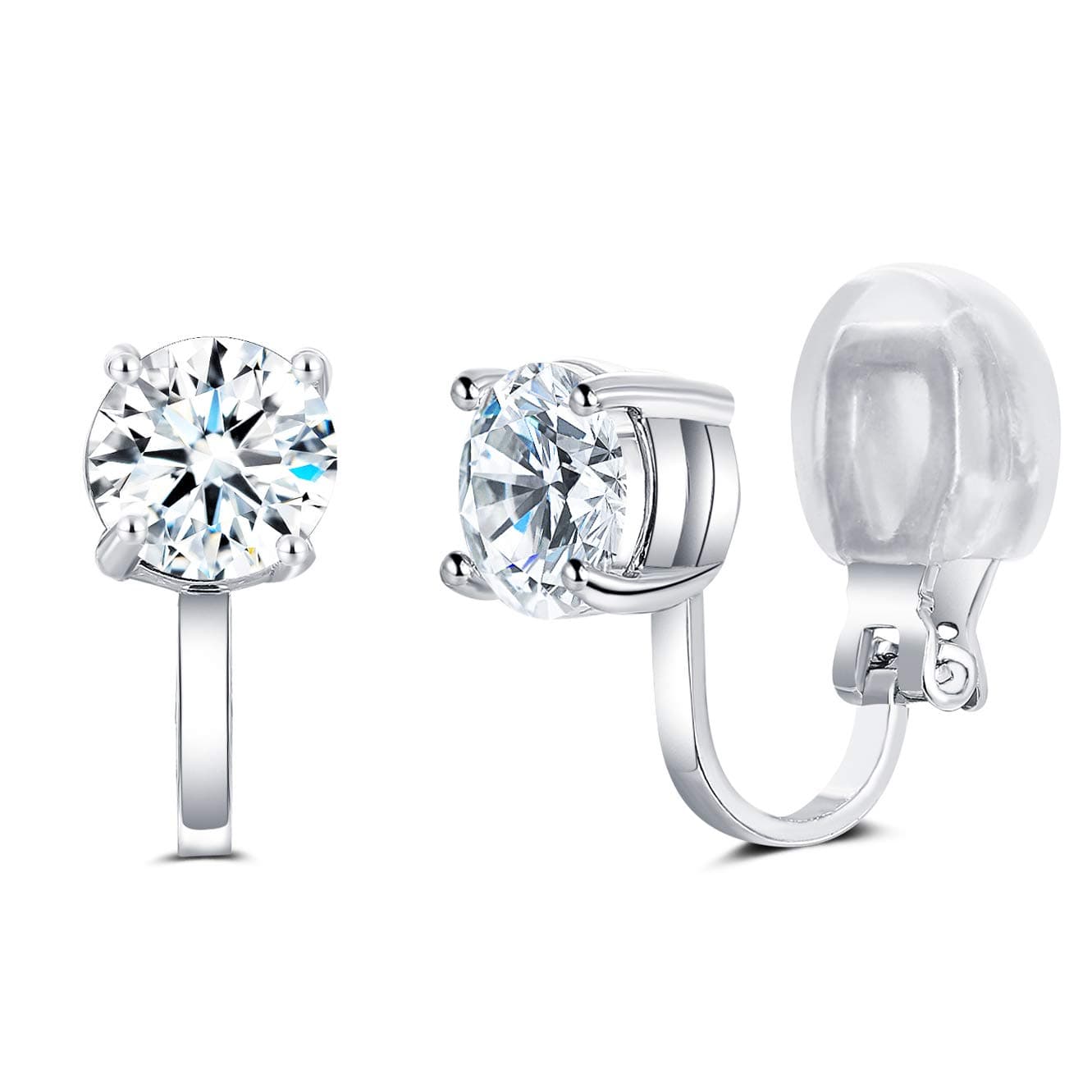 HAISWETCubic Zirconia Stud Clip on/Pierced Earrings Silver Tone