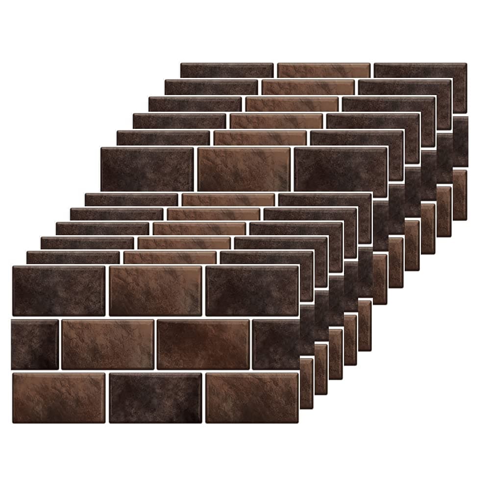 HLWDXno1 Brown Brick Tile Stickers for Bathroom Kitchen Waterproof Vinyl Stick on Tiles Backsplash Self Adhesives Wall Tile Transfers Peel and Stick Tile Decals for Living Room - 30x15cm (12 Sheets)