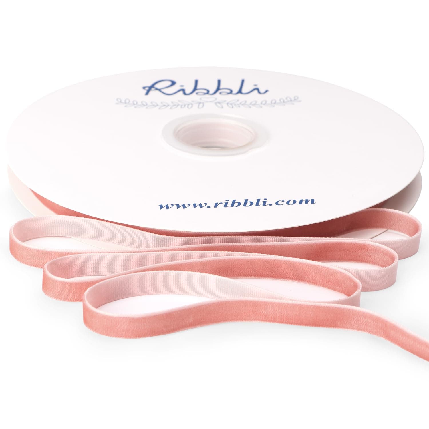 Ribbli Rose Gold Velvet Ribbon 3/8 Inches Continuous 25 Yard Spool Dusty Pink Christmas Ribbon for Gift Wrapping Crafts Home Decor