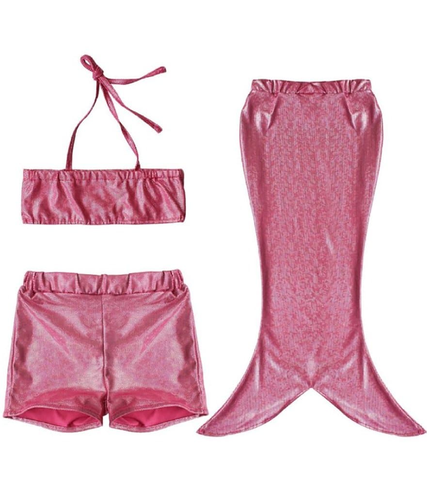 Mermaid Swimsuit Costume + Bath Time Dress-up Set (Large (6-8yrs), Pink Sparkles)