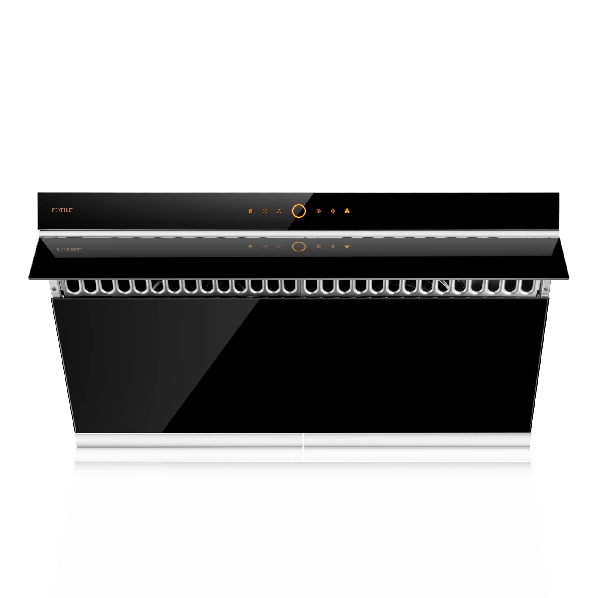 FOTILE JQG9006 36" Under-Cabinet or Wall-Mount Range Hood | Dual DC-Motor | Slant Vent Series | Motion Activate| Touchscreen with 4 Speed Level | Modern Kitchen Black Schott Glass