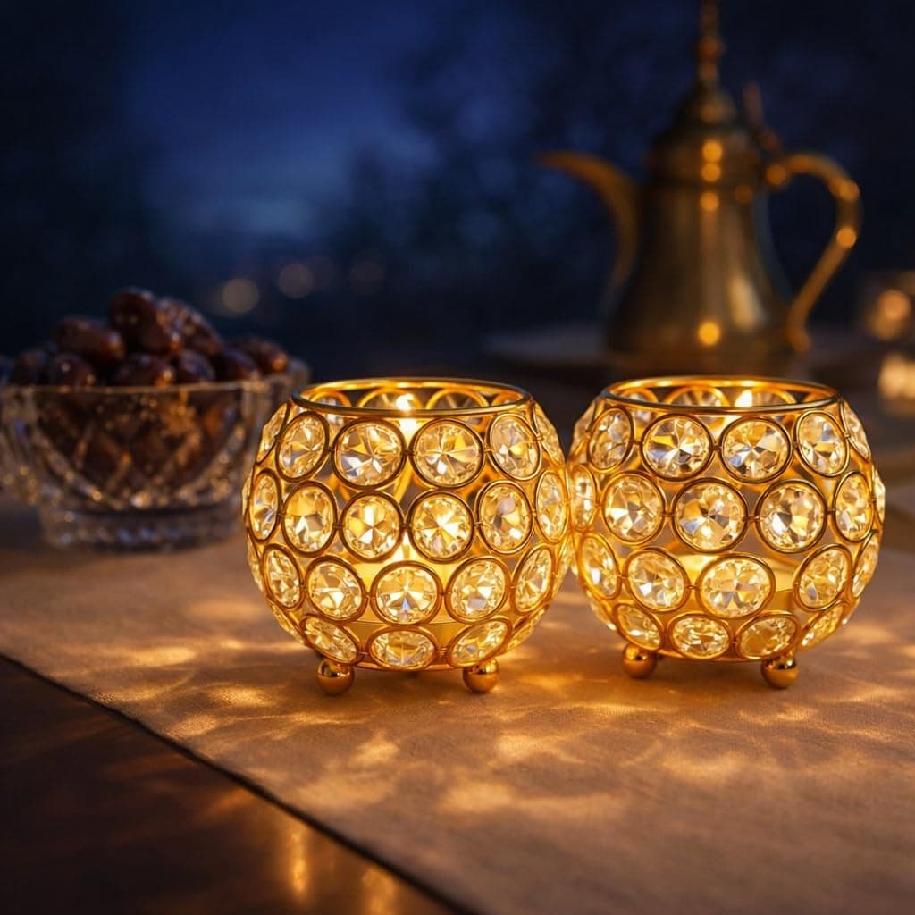 Pack of 2 Tea Light Crsytal Candle Holder - Pooja Diya Decoreation Items for Home Diwali Brass Puja Item Unique Christams Diwali Gift Diya Lantern Items Home Decor Candle Light
