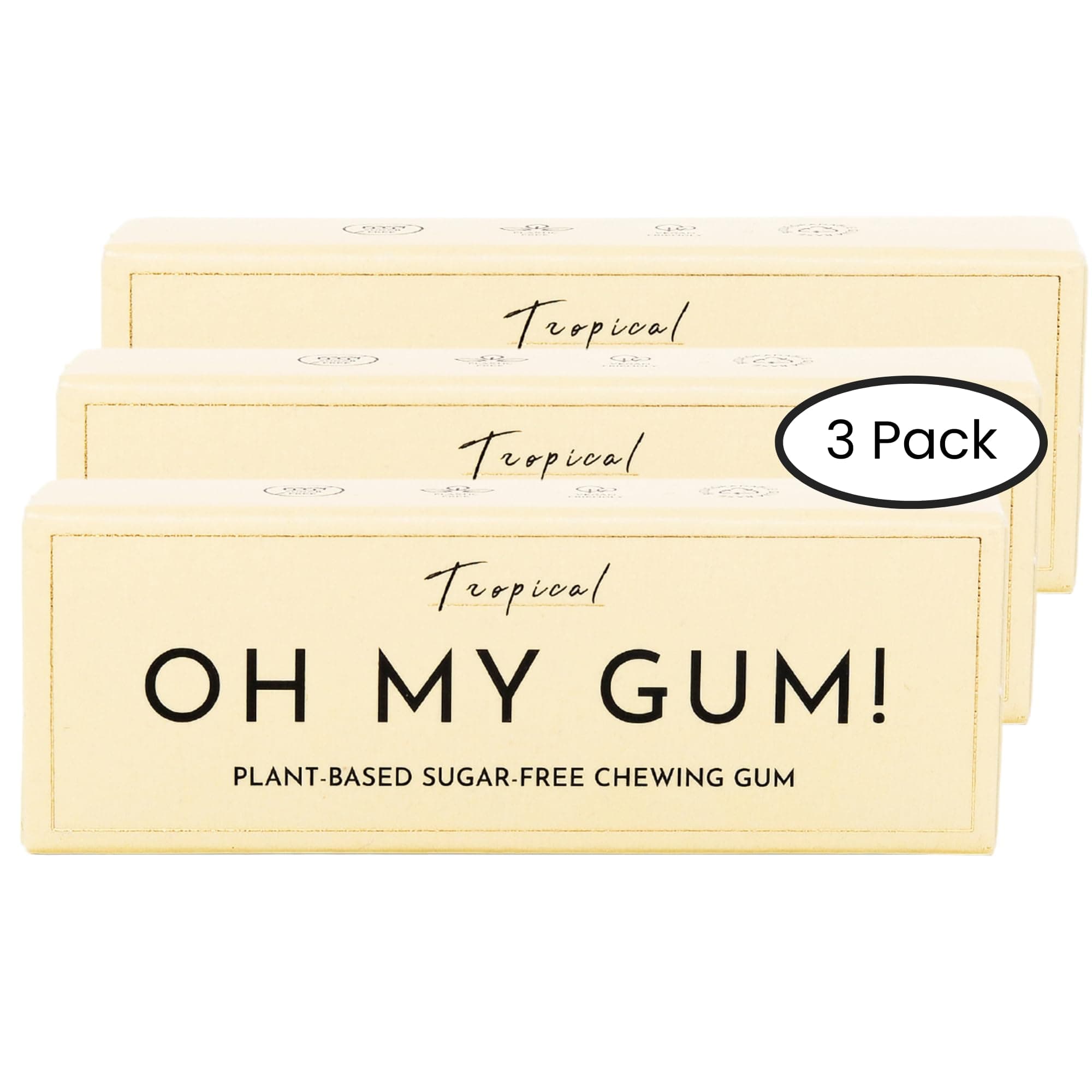 OH MY GUM! Natural Chewing Gum in Tropical Flavour Pack of 3 (10 Pieces/Pack) | 100% Plant Based Aspartame Free Chewing Gum | Award Winning Sugar Free Chewing Gum & Good for Teeth | Fruity Chewing Gum