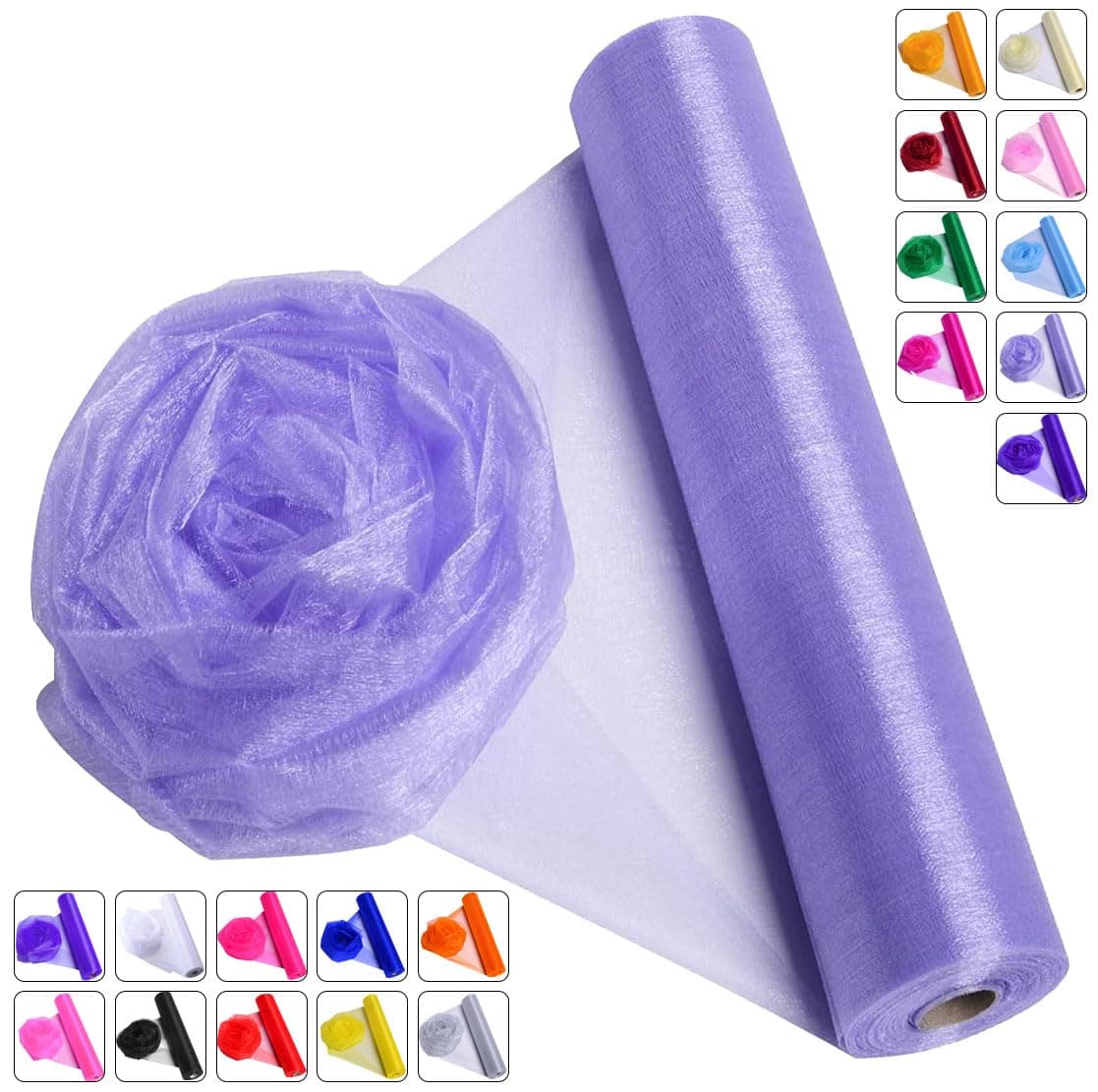 Crystal Organza Fabric Tulle - 16" by 50 Yards Sheer Fabric for Wedding Party Decoration Bridal Shower Tutu Roll Netting Spool Ribbon Wrapping (Lavendar)