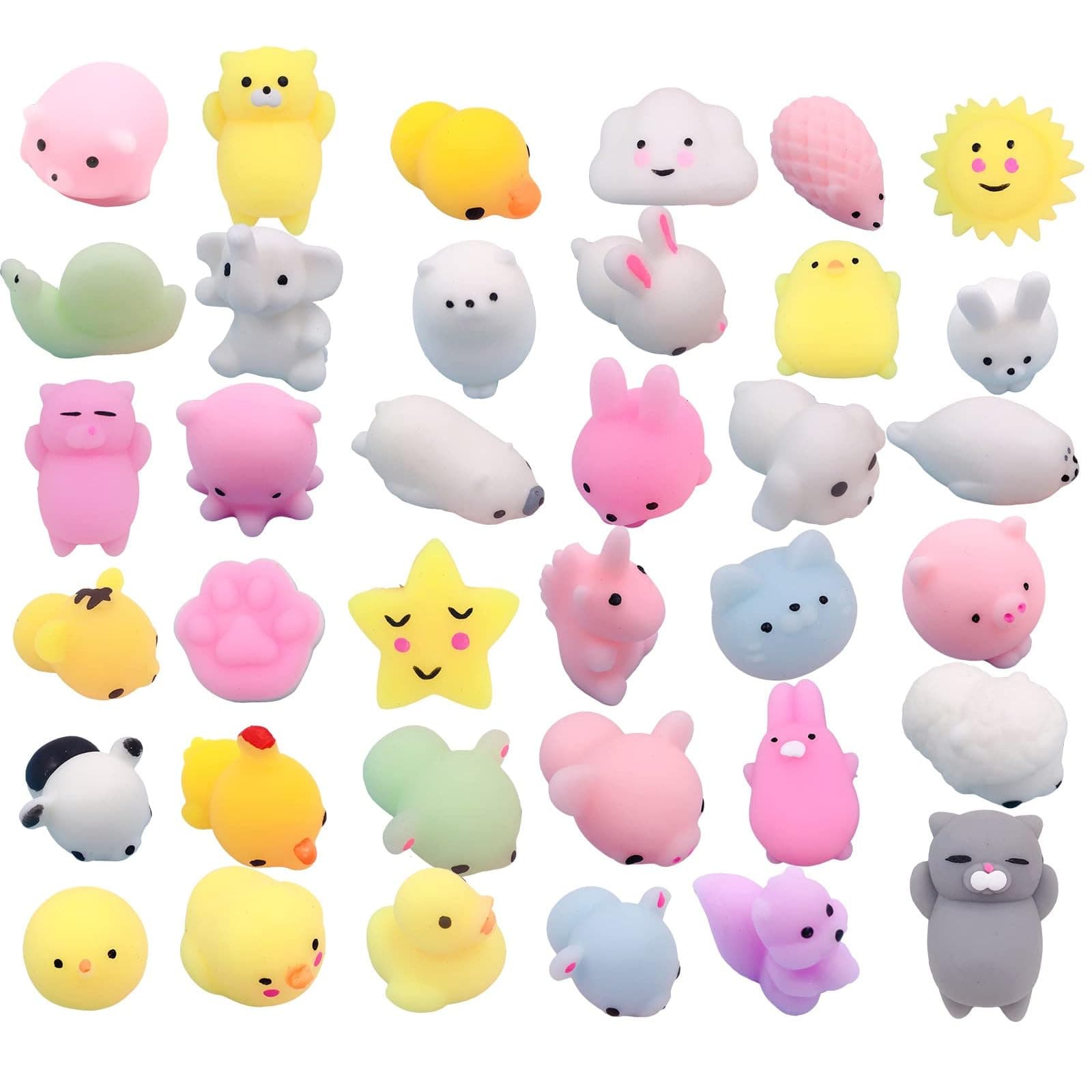 Mochi Squishy Toys, Animals Fruit Stress Relief SquishiesToys Bulk for Kids Goodie Bag Stuffers-50 Pcs