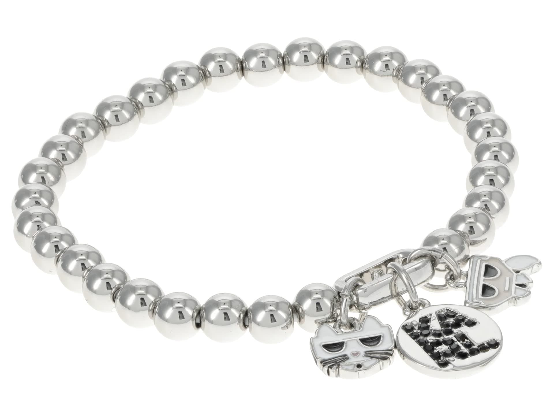 Karl Lagerfeld Paris Beaded Charm Stretch Bracelet Rhodium/Jet One Size