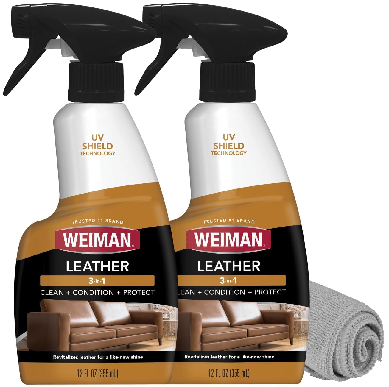 Weiman Leather Cleaner and Conditioner for Furniture - 12 Ounce - 2 Pack - Ultra Violet Protection Help Prevent Cracking or Fading of Leather Couches, Car Seats, Shoes, Purses