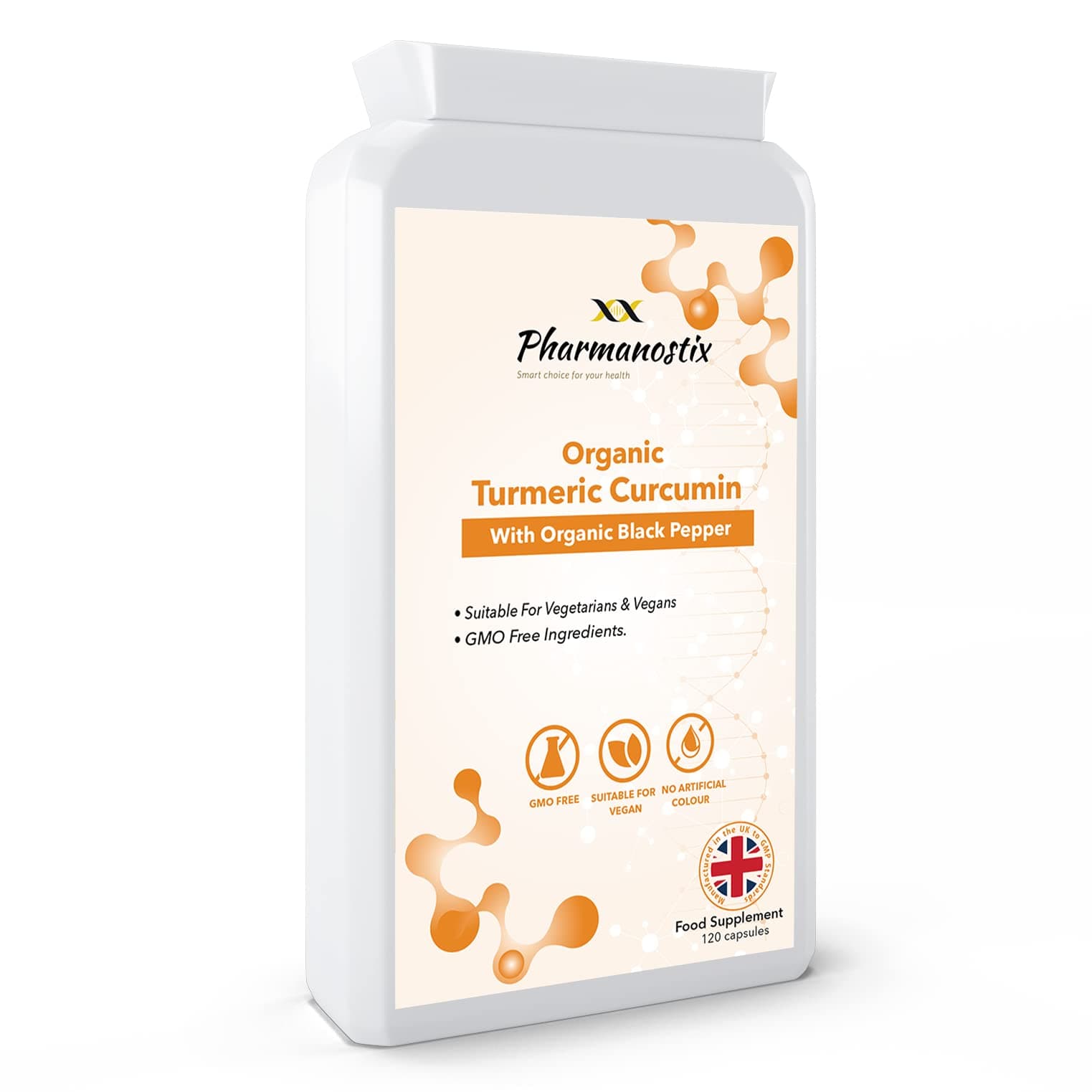 Organic Turmeric Curcumin 500 mg Plus Black Pepper - High Potency - 120 Veg Capsules - UK Manufactured, Non-GMO & Gluten Free - Suitable for Vegetarians and Vegans