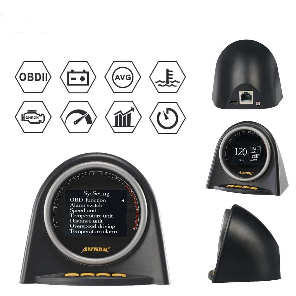 AUTOOL X70 Multi-Function OBD Hud Speedometer Automotive Head Up Display Smart Meter & Alarm Fault Code Water Temperature Gauge Digital Voltage Support 12V OBDII J1850 Diesel Gasoline Cars