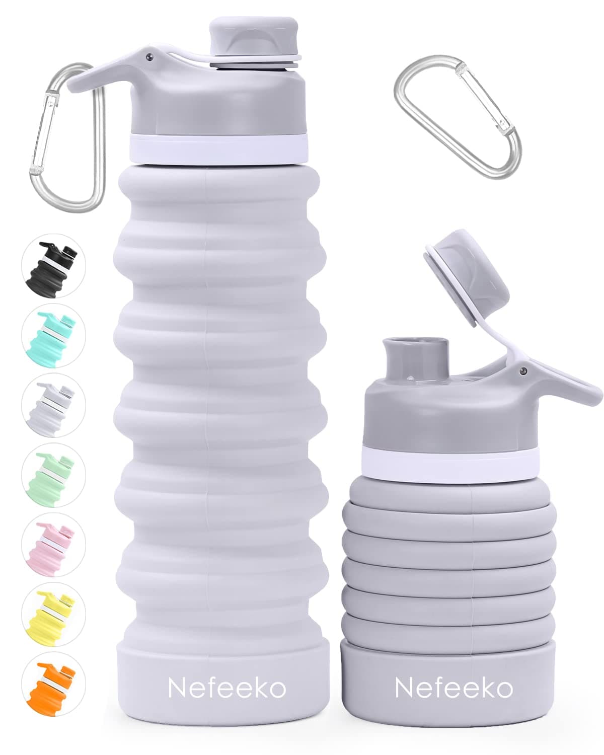 Collapsible Water Bottle, 26oz Silicone Foldable Water Bottles Leakproof BPA Free Travel Water Bottles with Carabiner, Portable Sport Water Bottles for Camping,Hiking Outdoor Indoor Sport
