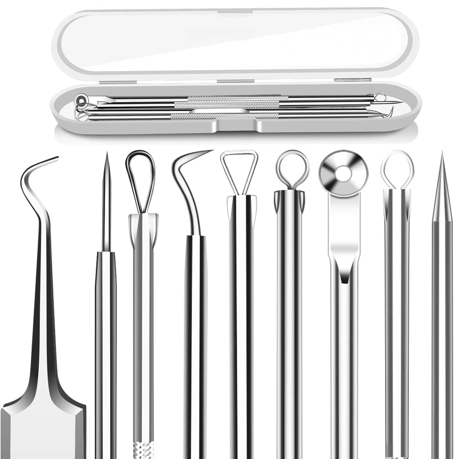 KASTWAVE Acne Needle Tool Sets, KASTWAVE 5 Pcs Stainless Steel Blackhead Remover Pimple Popper Kit, Pimple Tweezers Extractor Comedone Extractor Tool Blackheads Treatment Blemish Remover Kit with Case