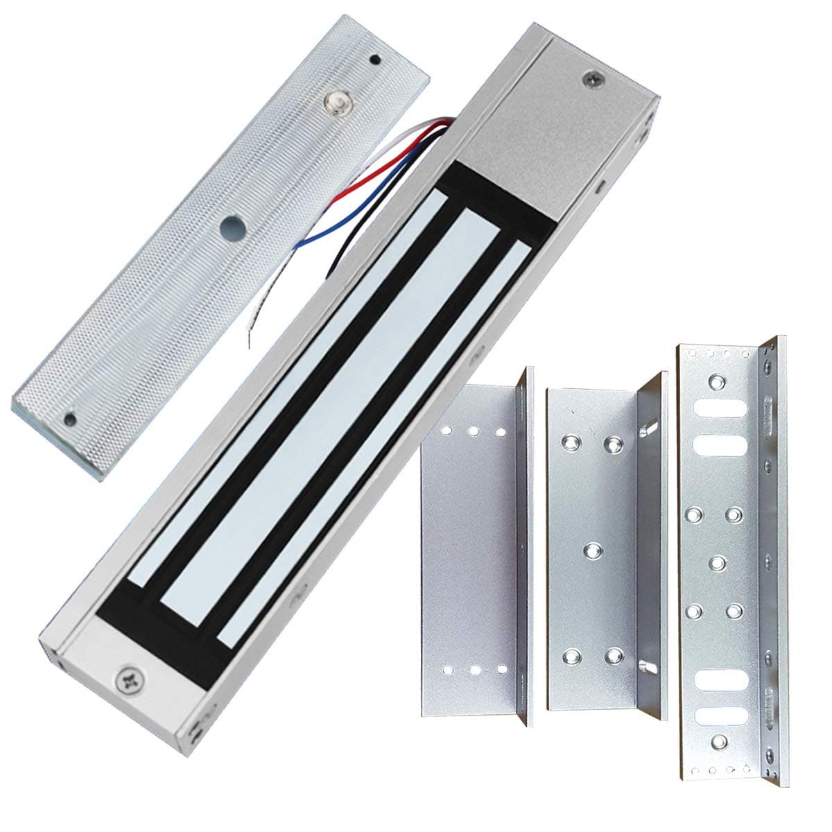 Outdoor Indoor Waterproof 12VDC 24VDC 600lbs Holding Force Magnetic Door Lock with Z and L Brackets for Access Control Door and Gate Opener, Fail Safe Electromagnetic Door Lock Gate Lock