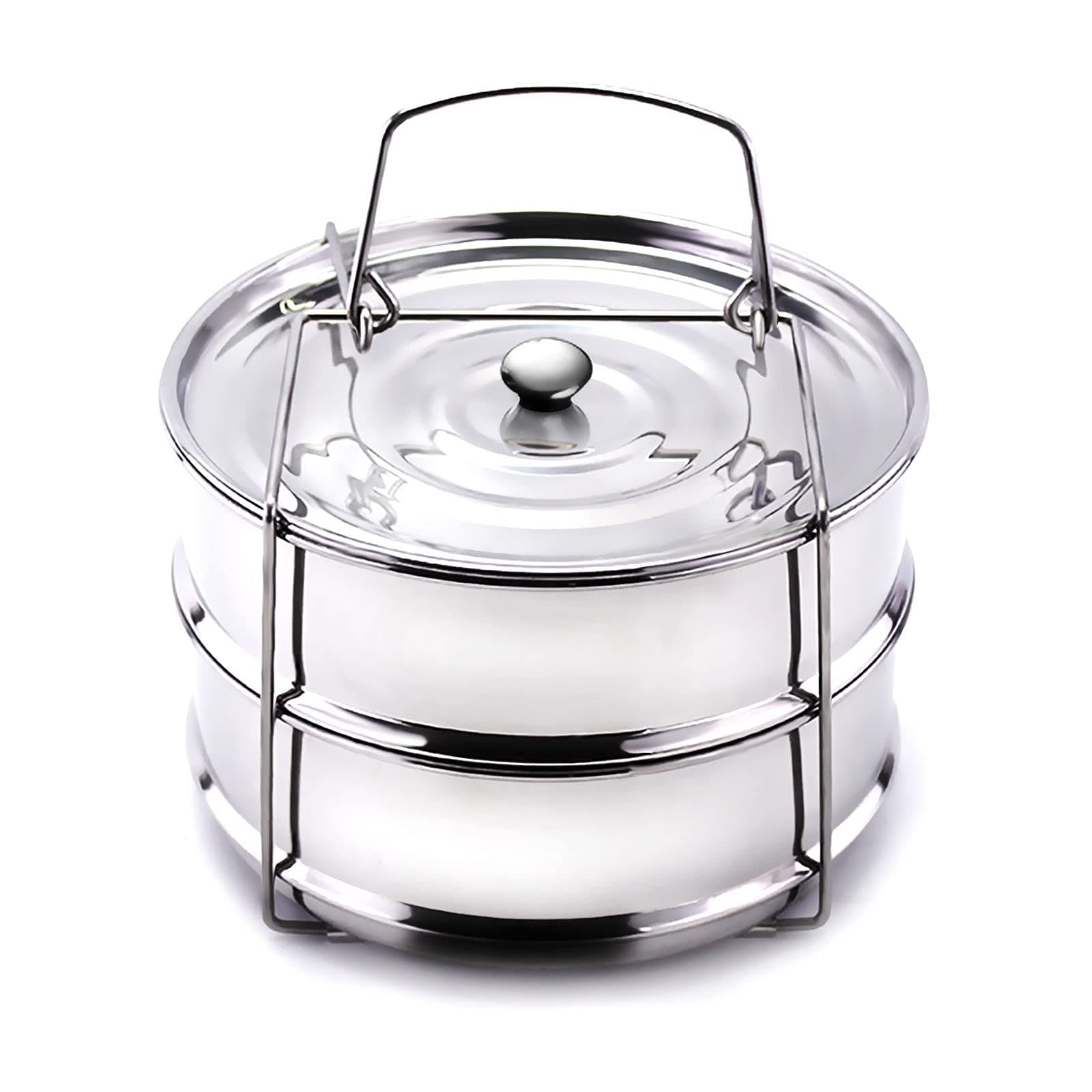 Stackable Steamer Insert Pans- Instant Pot Accessories 6 Qt-2 Silicone handle & Interchangeable Lids–Pressure Cooker Accessories- Pot in Pot for Baking,Lasagna,food steamer,Reheat Multiple Dishes