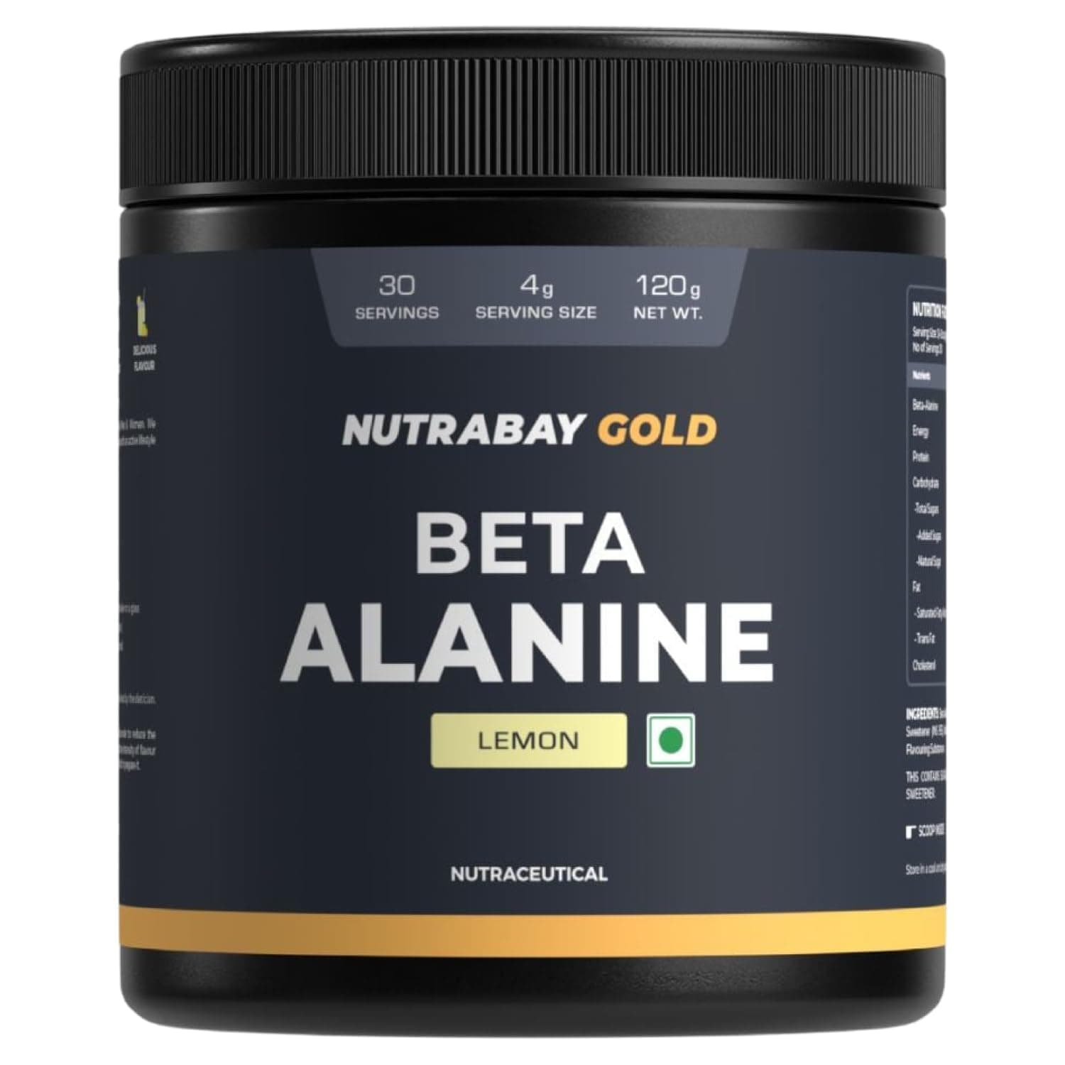 Nutrabay Gold Beta Alanine Supplement Powder 120g, Lemon Flavor – Pre Workout Amino Acid for Endurance & Fatigue Reduction