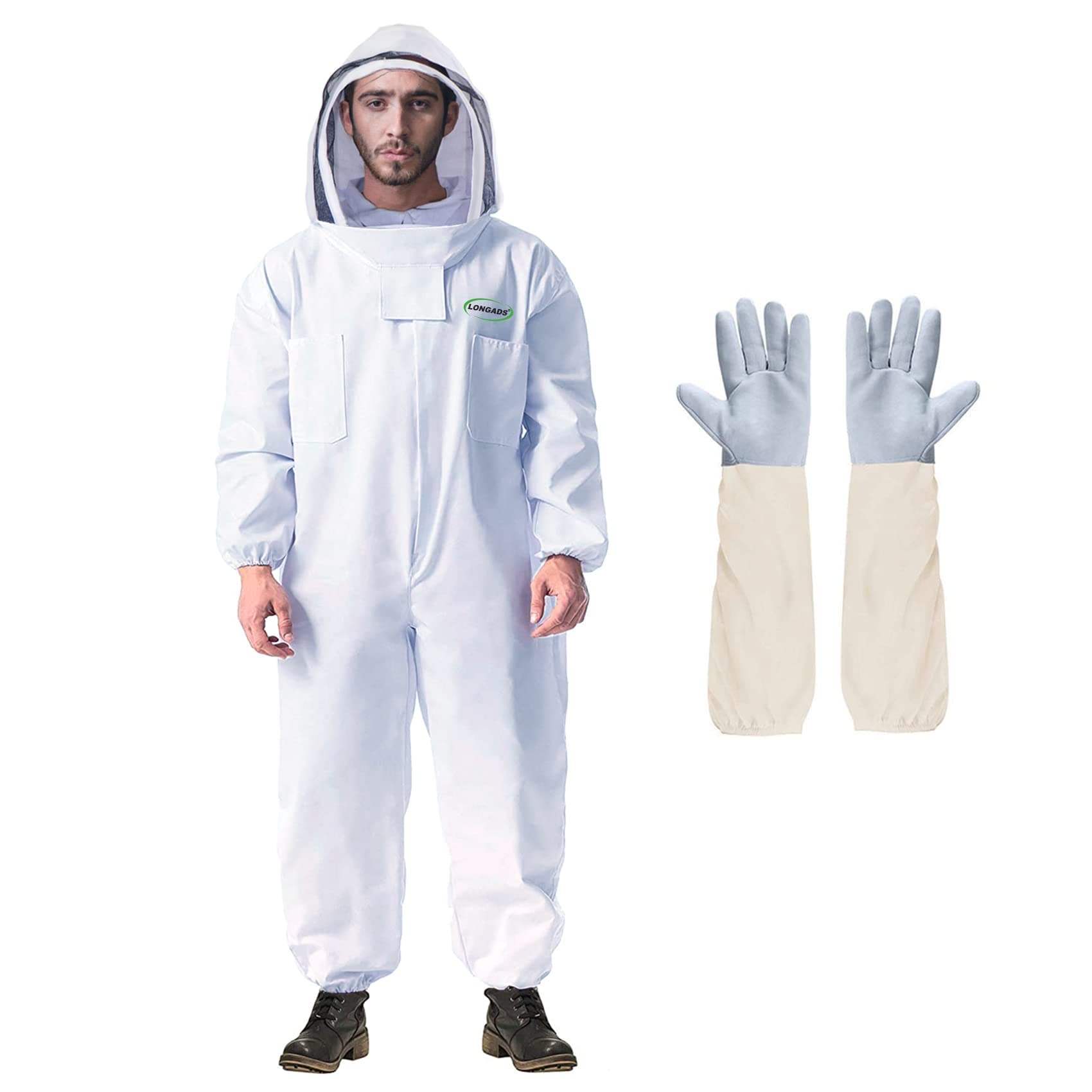 LONGADS Professional Bee Suit for Men and Women, Full Body Beekeeping Suit with Gloves & Protective Round Veil, Size XXL (Fits 69-73 Inches / 5'9"-6'1") for Apiary & Backyard