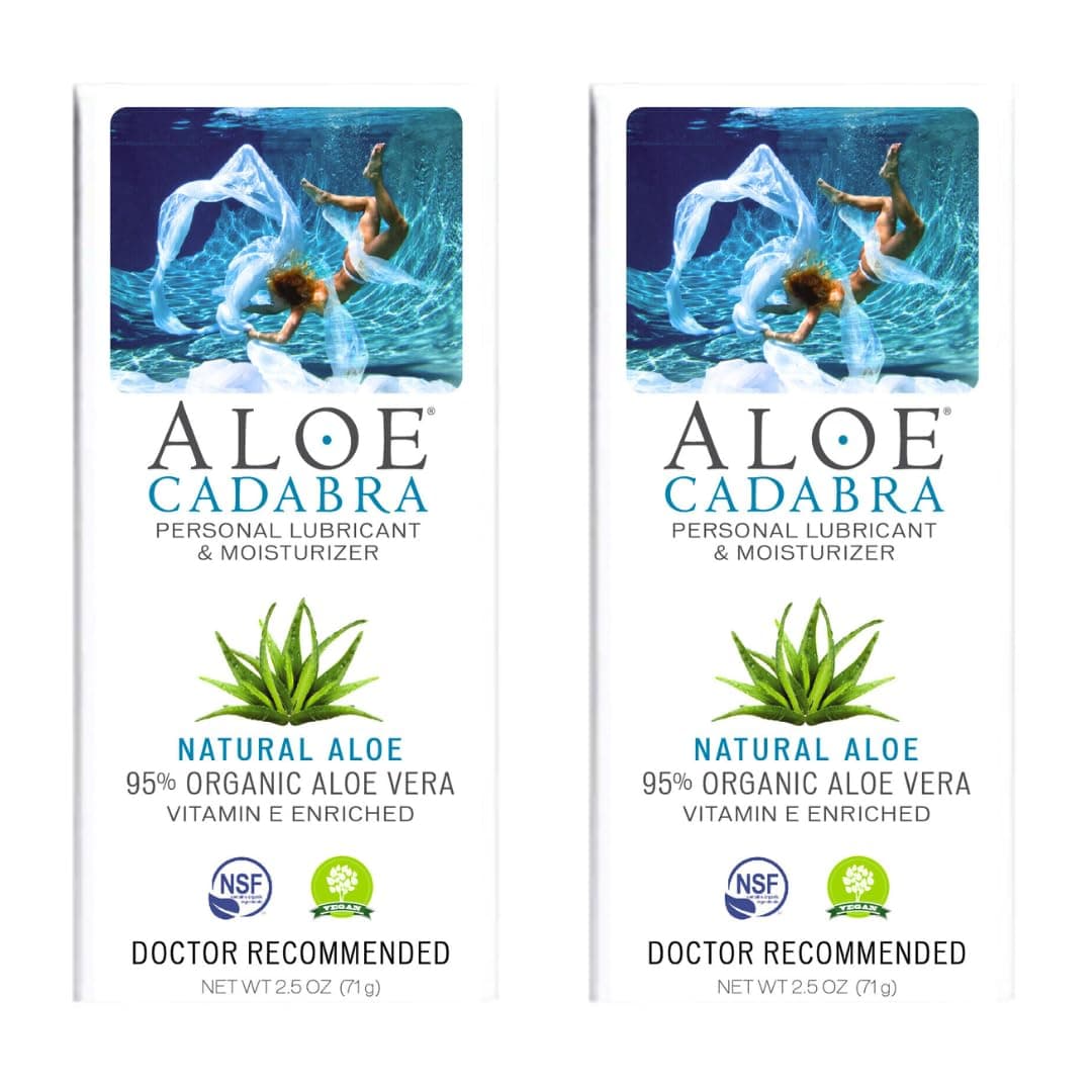 Aloe Cadabra Natural Water Based Personal Lubricant and Vaginal Moisturizer, Organic Aloe Lube for Men, Women and Couples, Non-Staining, pH Balanced (Unscented 2.5 Ounces, 2 Pack)