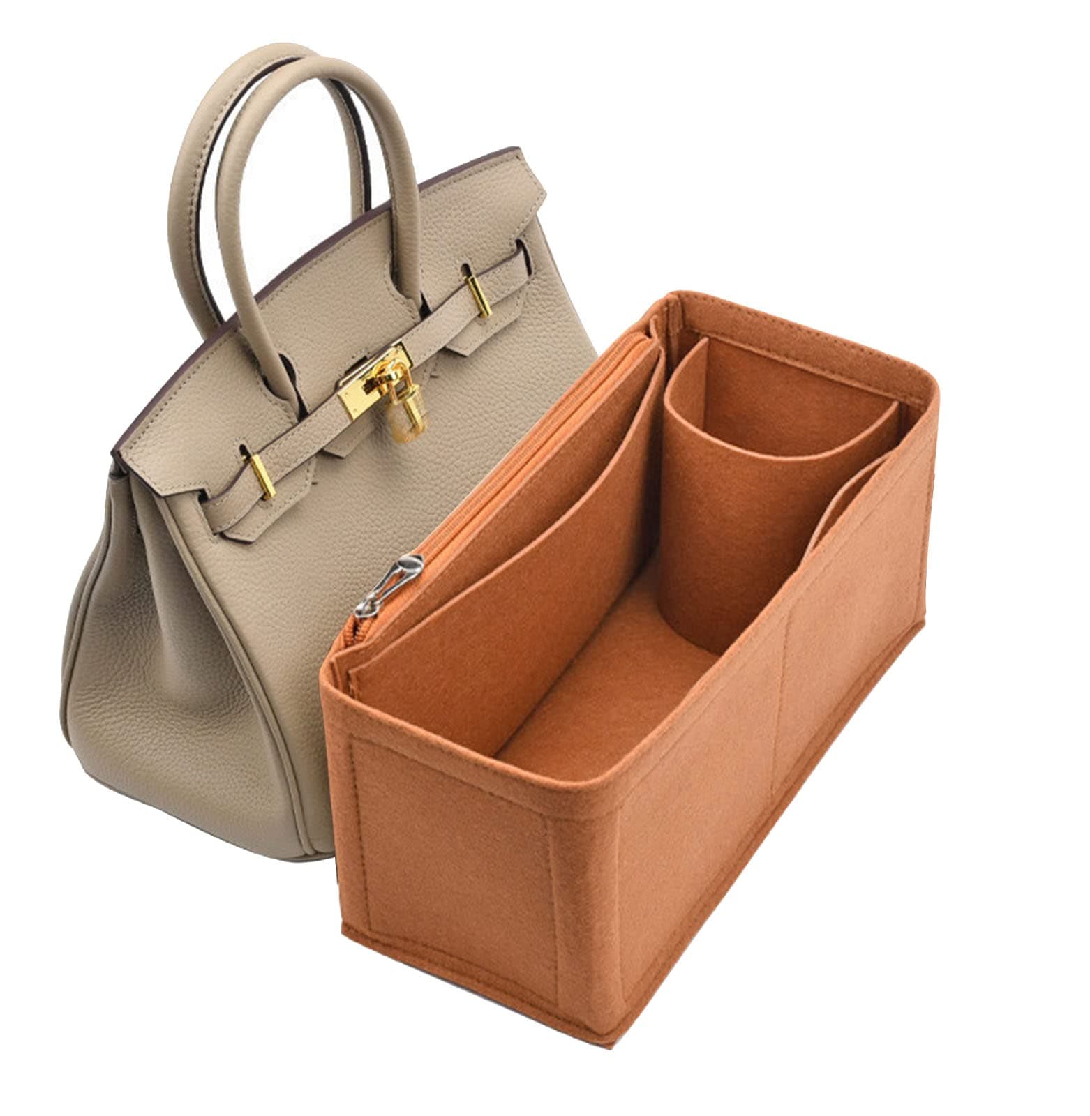 Lckaey Purse Organizer insert for birkin 35 bag organizer Tote Bag insert1099camel-L