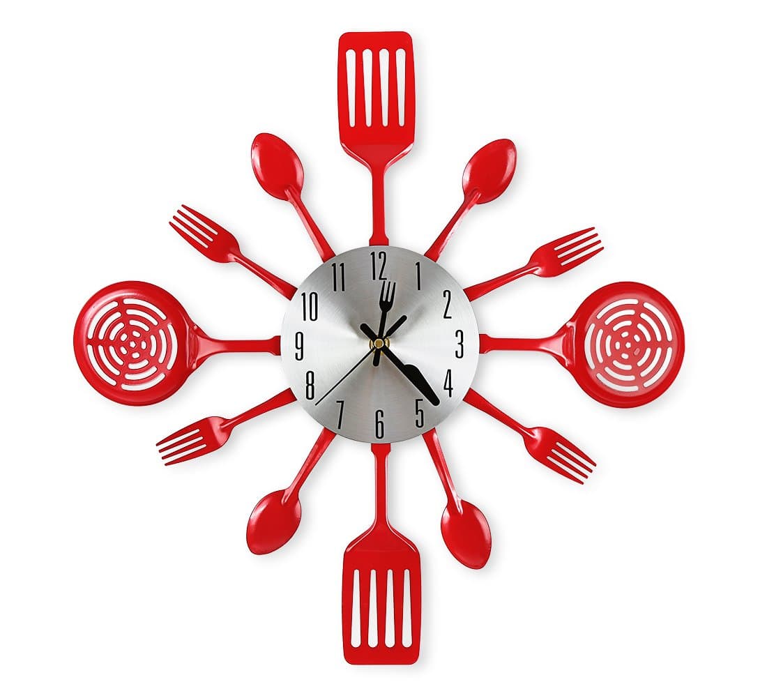 16 Inch Cutlery Kitchen Wall Clocks with Fork and Spoon Dial, Silent Clock Movement and Battery Operated, Great Wall Decor and Housewarming Gifts