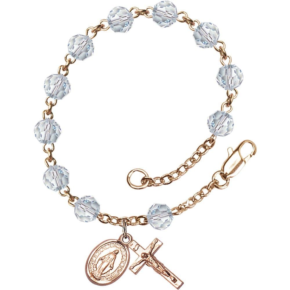 14kt Yellow Gold Filled Rosary Bracelet 6mm Lt. Azore Swarovski beads Crucifix sz 5/8 x 1/4.