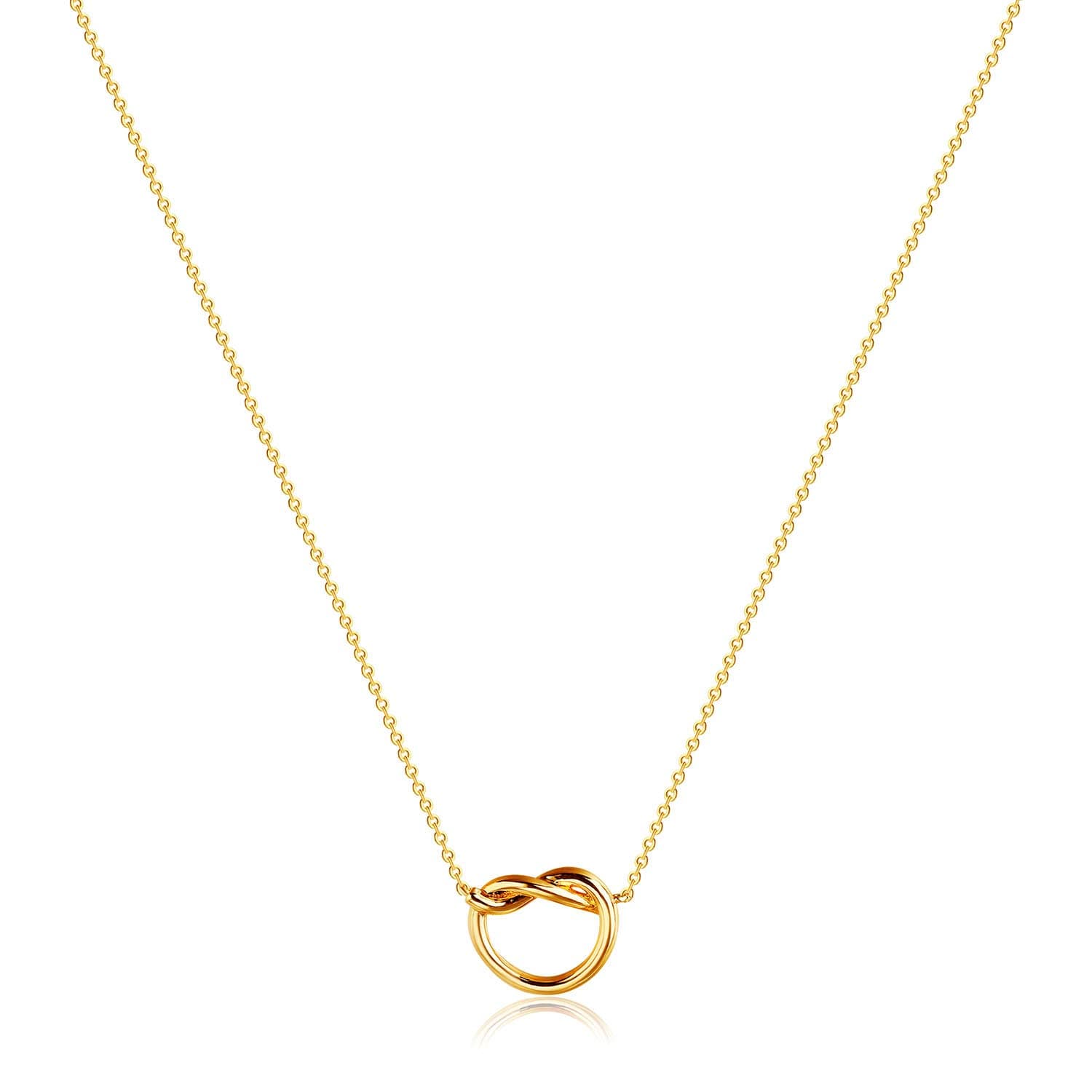 DREMMY STUDIOS Gold Knot Pendant Necklace-Dainty 14K Gold Plated Minimalism Handmade Infinity Forever Love Knot Necklaces for Women