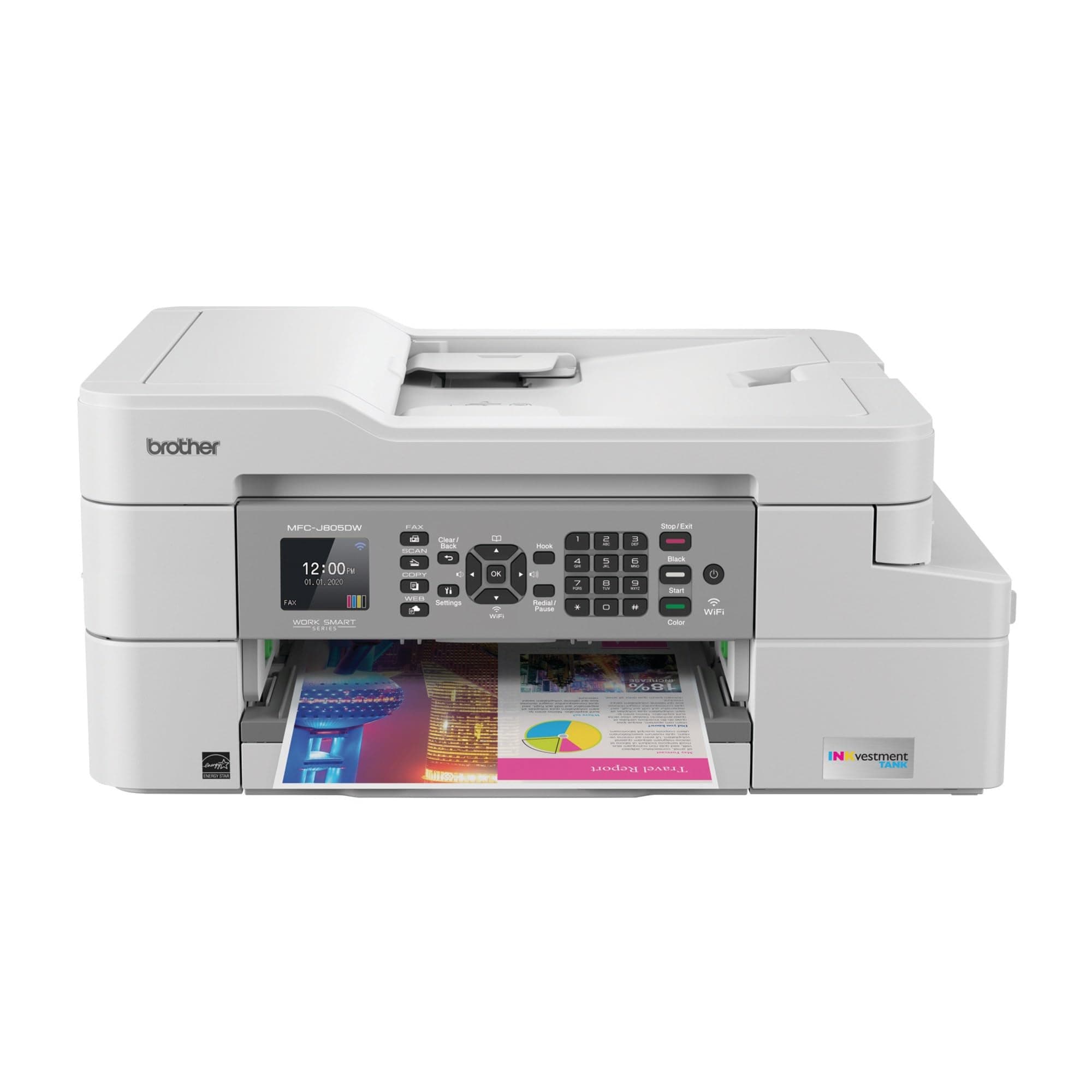 MFC-J805DW INKvestmentTank Color Inkjet All-in-One Printer with Mobile Device and Duplex Printing with Up to 1-Year of Ink in-Box, White, One Size, Amazon Dash Replenishment Ready