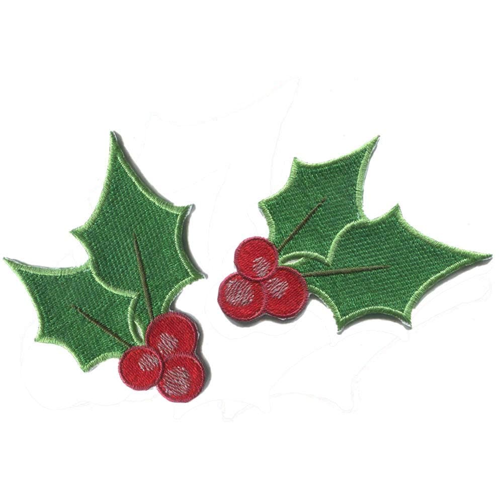 Embroidery Patches GODEAGLE Christmas Leaf and Berries 3.5Inchesx2.5 Inches Iron on Embrodery Appliqued Patches