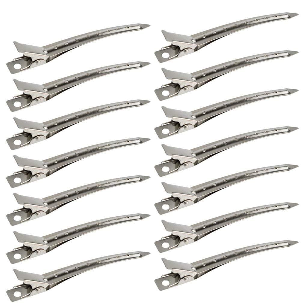 Professional Salon Hair Styling Steel Silver Section Clips Duck Bill Clips, 3.5 Rustproof Metall Clips With Holes For Hair Styling, Hair Coloring For Women, Silver (Pack Of 12)