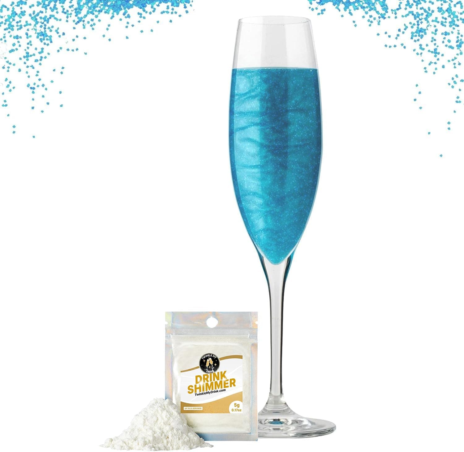 Twinkle my Drink® Colour Changing Edible Glitter | Fun Gender Reveal Edible Glitter for Drinks | Baby Shower Party | 5g Packet 25 Servings (Blue)