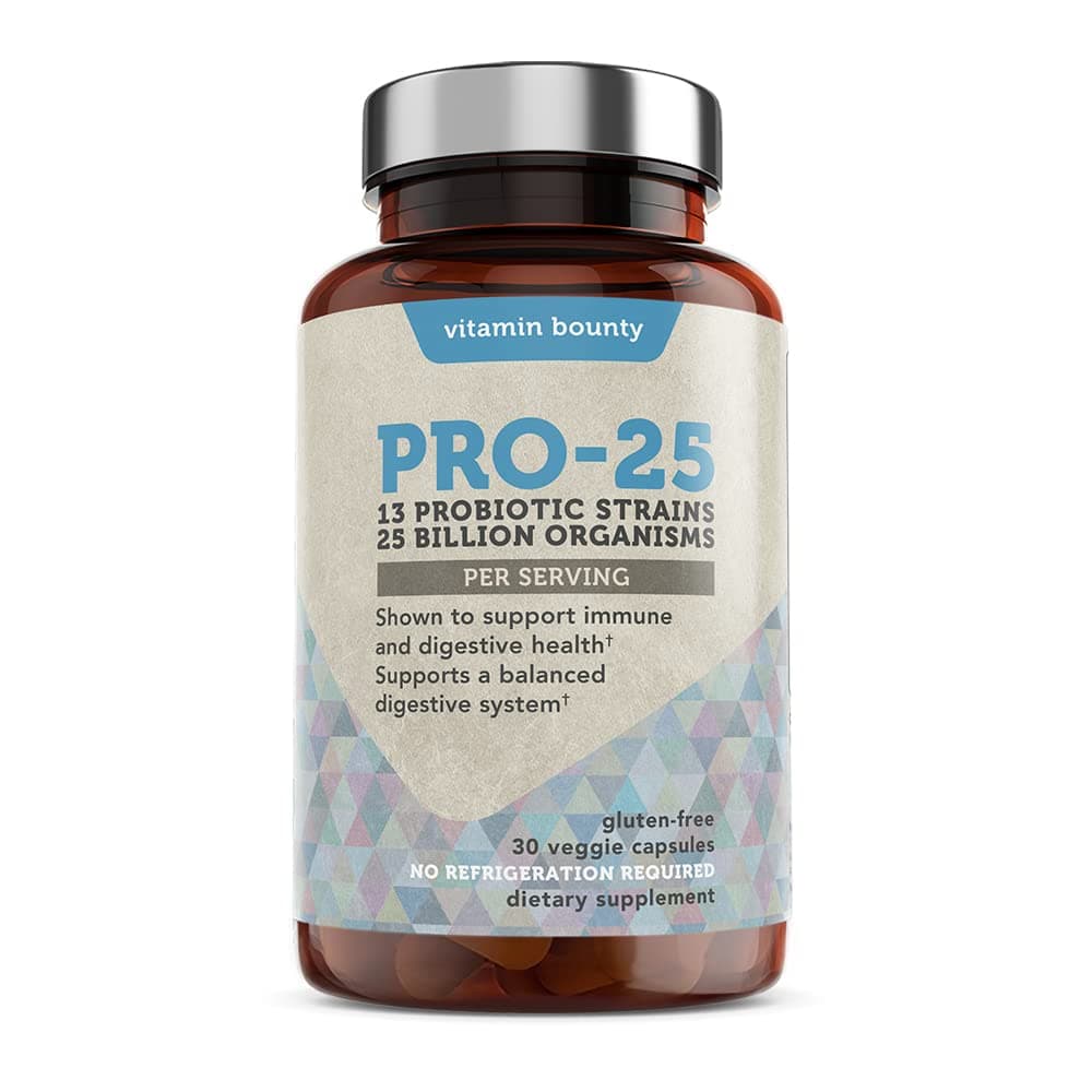 Vitamin Bounty Pro 25 Probiotic with Prebiotics - 13 Strains, 25 Billion CFU, for Gut and Digestive Health with Delayed Release Embocaps™ & Fermented Greens