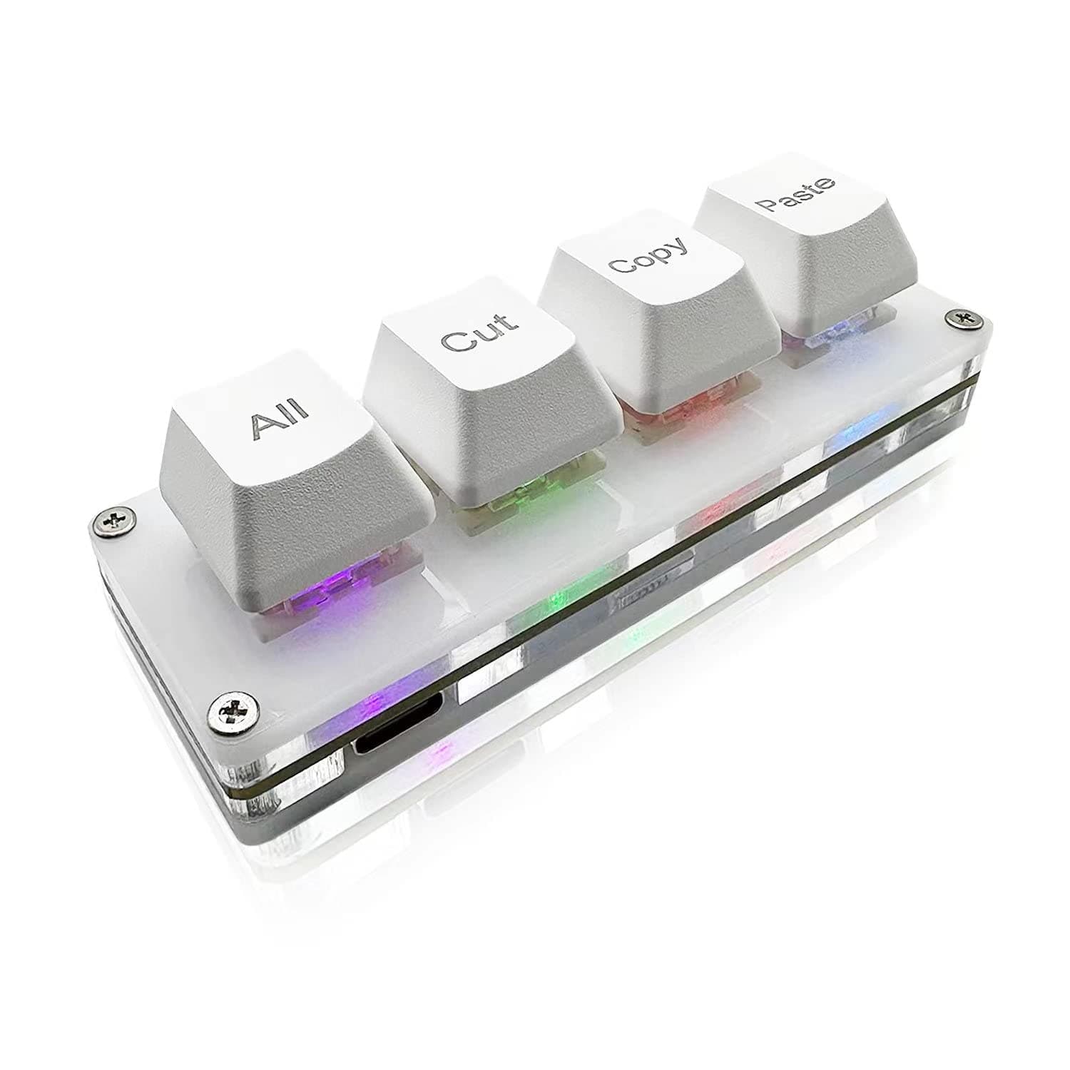Mini 4-Key Select-All Cut Copy Paste Macro Pad Ctrl A X C V Shortcut One Handed Keyboard RGB Gaming Mechanical Keyboard OSU Keypad Programmable Keyboard for Working and Gaming. (White)