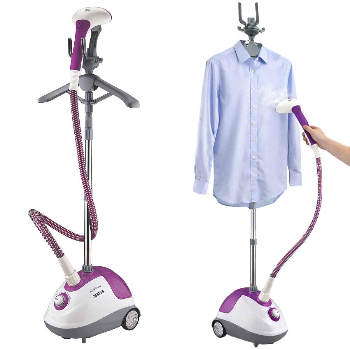 INALSA Standing Garment Steamer 1700 Watt Steam Iron for Clothes|Variable Control Knob | Powerful Steam Output |1.5L Detachable Large Water Tank|Includes Brush&Glove|steamer for clothes(Steam Master)