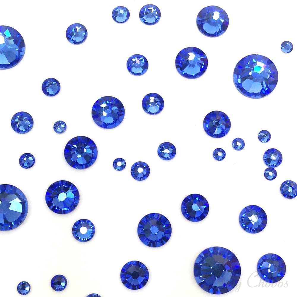 Crystal-WholesaleSAPPHIRE (206) blue 144 pcs Swarovski 2058/2088 Crystal Flatbacks blue rhinestones nail art mixed with Sizes ss5, ss7, ss9, ss12, ss16, ss20, ss30