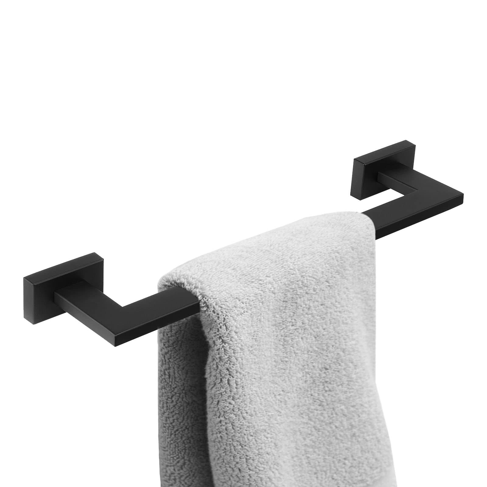 RUMOSE 12 Inch Matte Black Towel Bar, Premium SUS304 Stainless Steel Square Style Bathroom Hand Towel Rack, Wall Mount with Screws Bath Towel Bar, Black Towel Ring