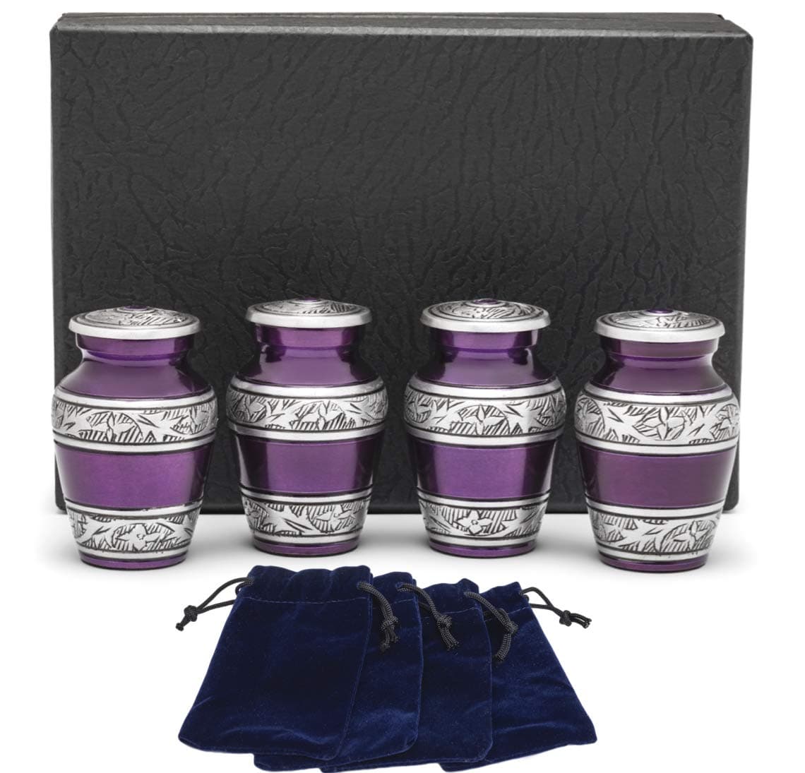 Eternal Harmony Small Keepsake Urn 4-Pack, Male & Female Mini Urns for Human Ashes with Elegant Finishes, Secure Seal & Velvet Bag, Small Urns for Ashes Up to 3 Cubic Inches (Purple)