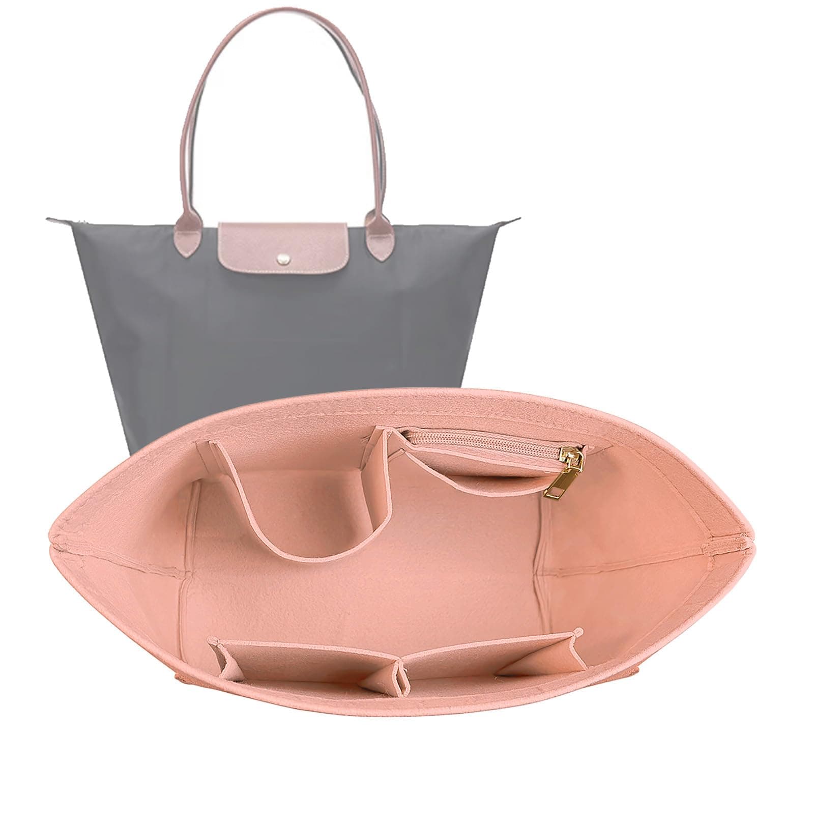 Lckaey Felt Purse Organizer Insert for Le Pliage Neo(Large) Handbags Insert Organizer1012pink-M