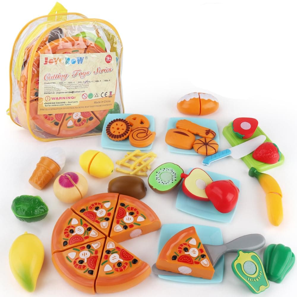 JoyGrow 31PCS Cutting Toys Play Food Fruits Vegetable Kitchen Playset Educational Learning Toy Boy Girl Kid with Backpack Storage
