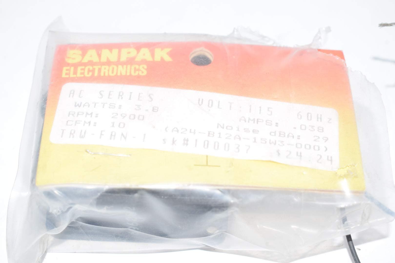 A24-B12A-15W3-000, Fan; AC; 115V; 60x60x30mm; Sq; 10CFM; 4/3.8W; 29dBA; 2350/300RPM; Leadwires