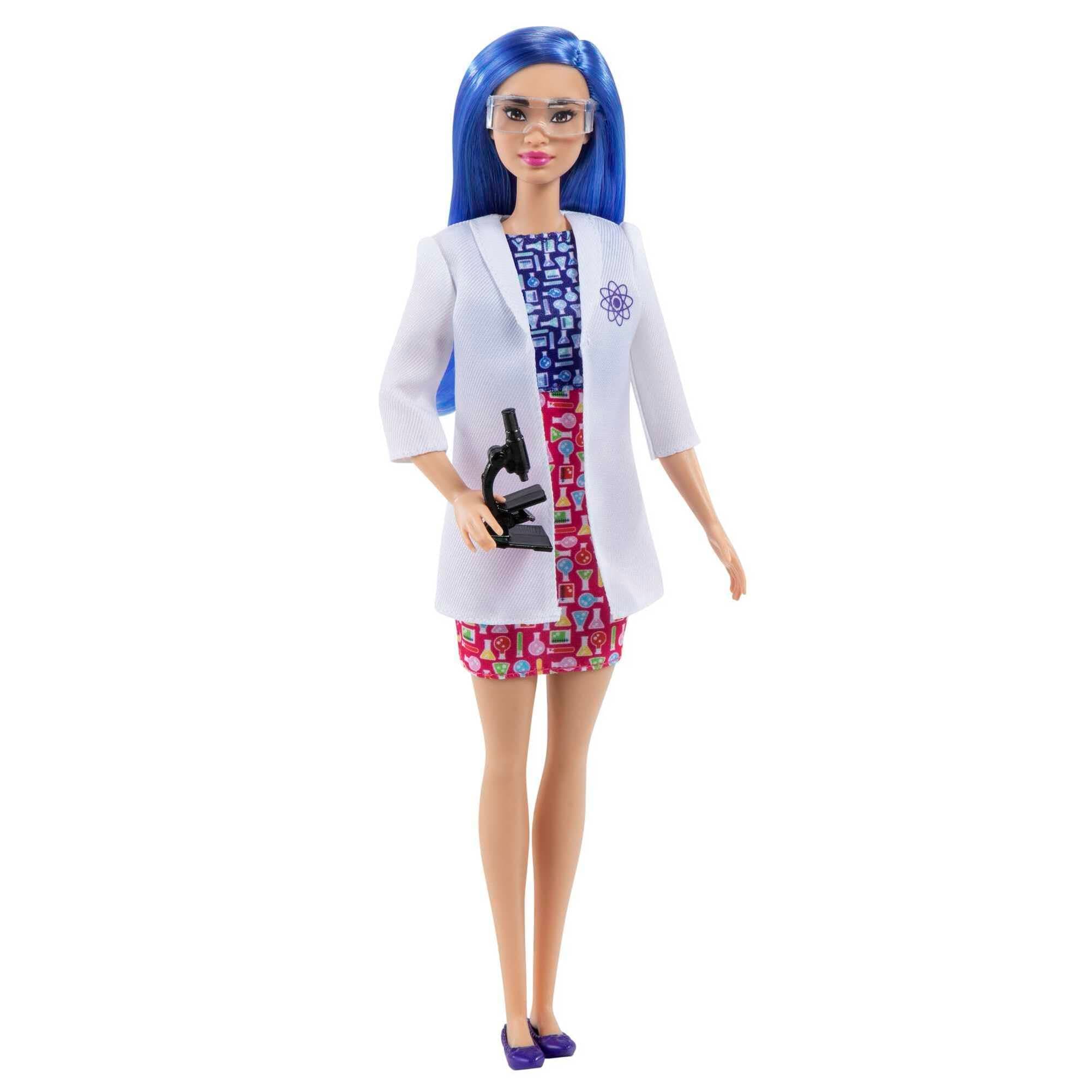 Barbie Scientist Doll (12 inches), Blue Hair, Color Block Dress, Lab Coat & Flats, Microscope Accessory, Great Gift for Ages 3 Years Old & Up, HCN11