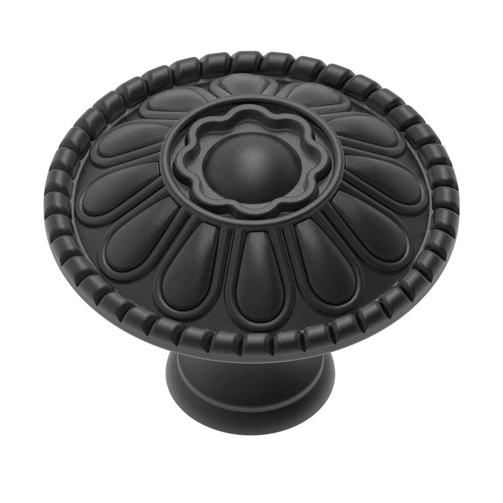 trust4care4-Pack Euro-Style Matt Black Kitchen Cabinet Knobs, Zinc Round Farm House Dresser Knob Drawer Pulls Handles for Vintage Door, Victorian Floral Pattern