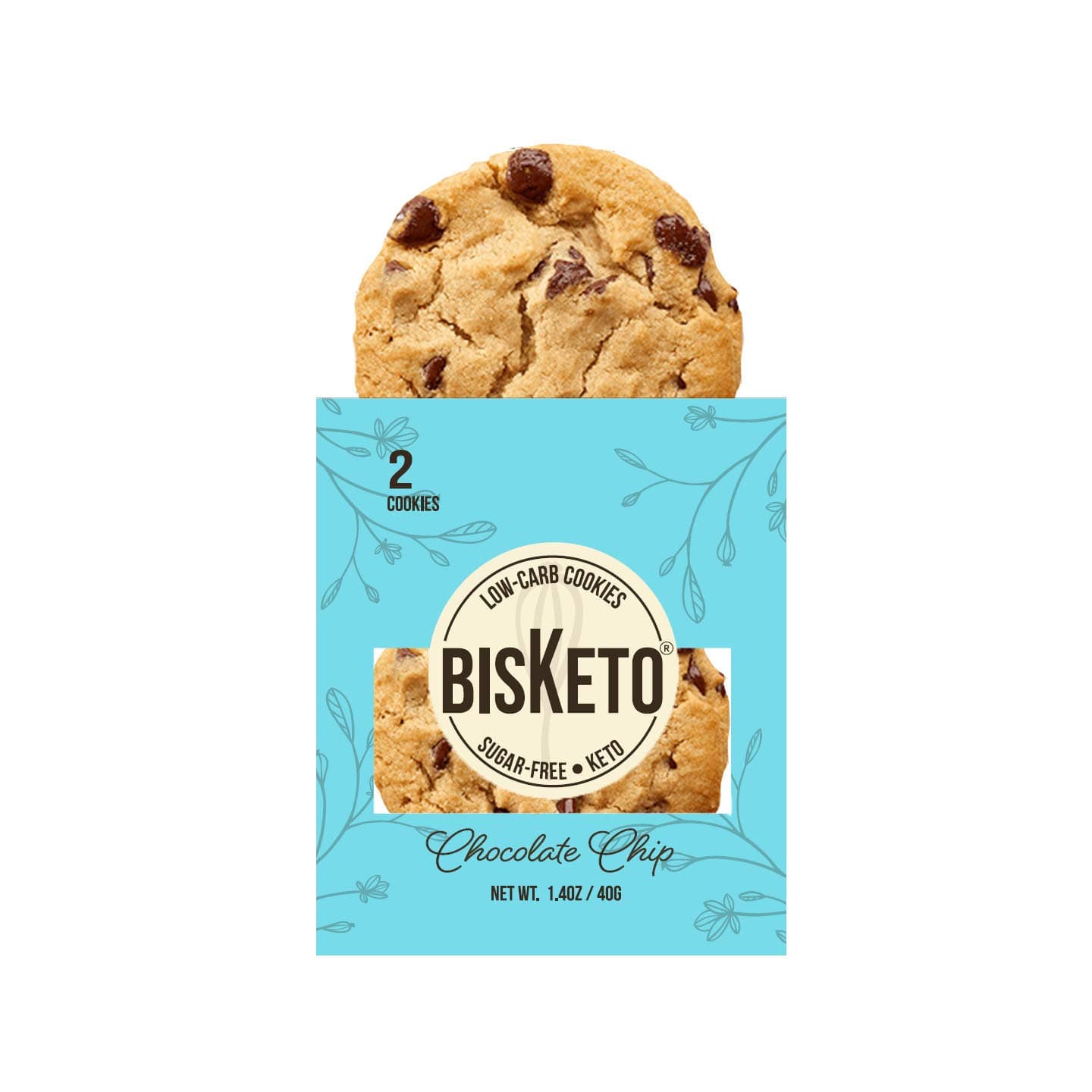 Low Carb Cookies BisKeto - Keto Snacks, Low Net Carbs, Sugar & Gluten Free - Box with 6 pack, 12 cookies (Chocolate Chip) - Ketogenic Diet Friendly & Healthy Snack Food
