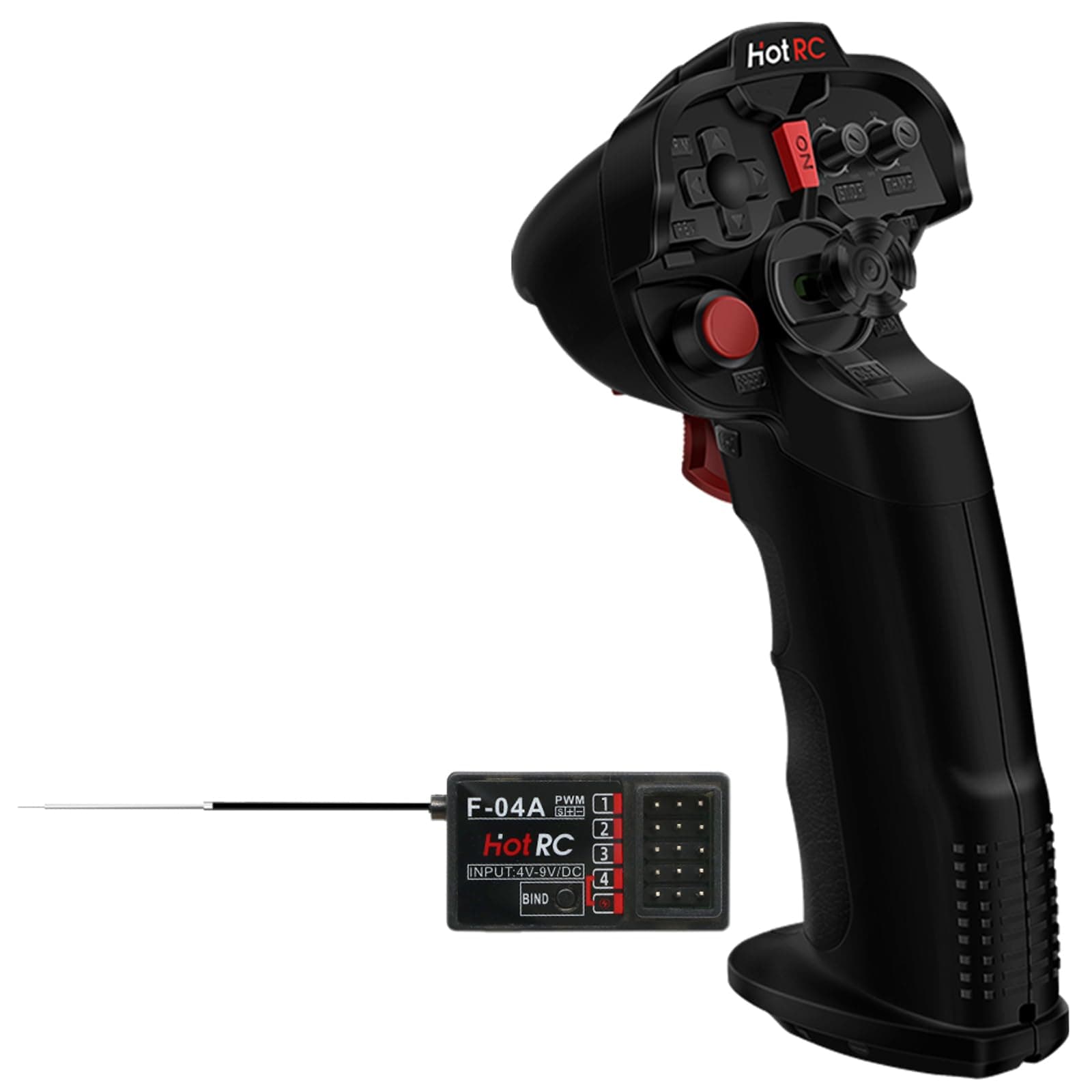 HOTRC DS-4A 2.4G 4 Channel Single Hand RC Radio Transmitter with 4CH Receiver for RC Car Boat Drone Airplane (W/ 1 RX)