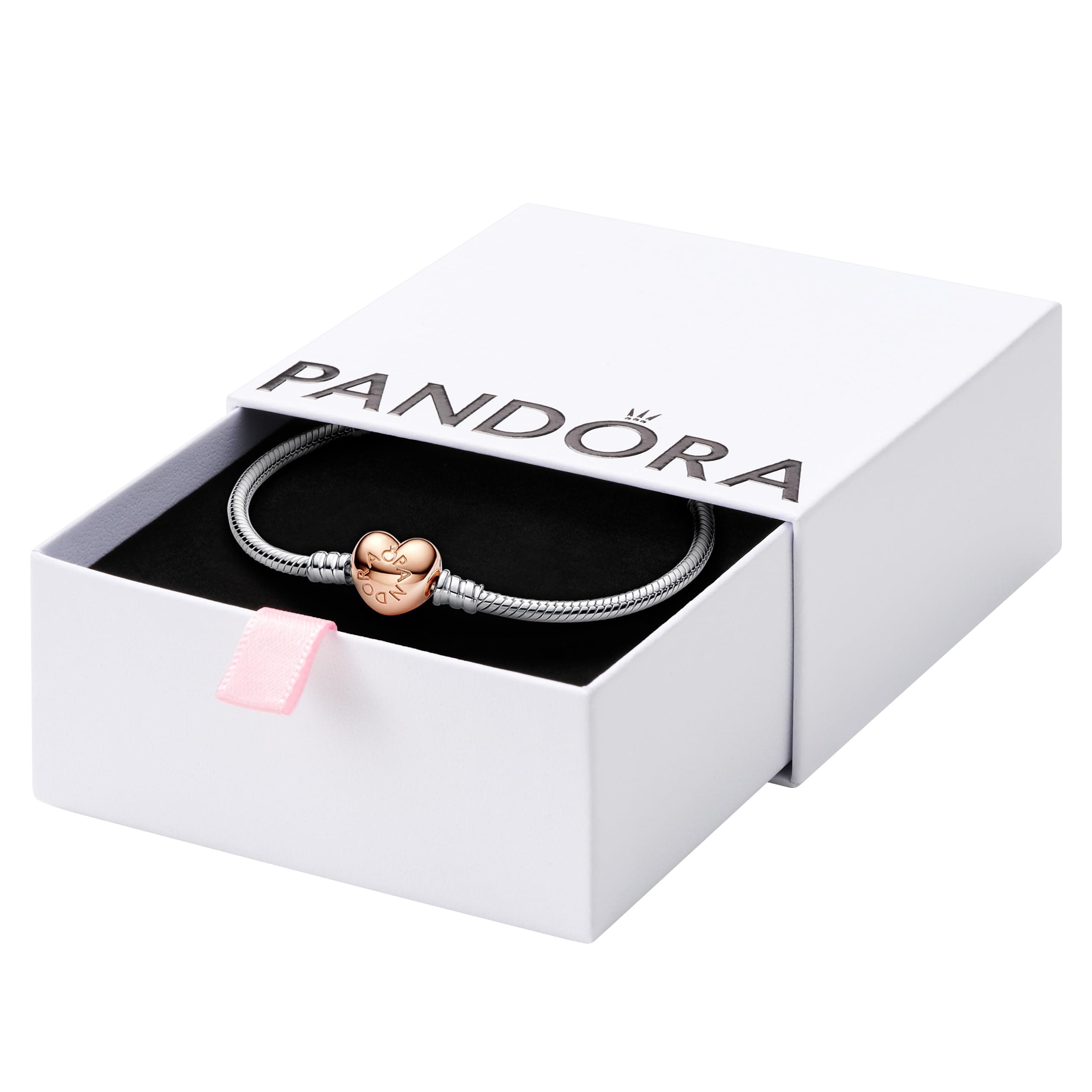 PANDORA Moments Heart Clasp Snake Chain Bracelet - Charm Bracelet - Compatible with PANDORA Moments Charms - Mother's Day Gift with Gift Box