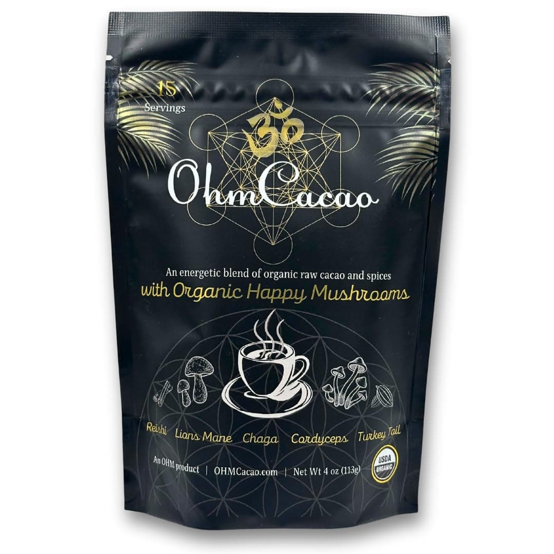 Ohm Cacao Mushroom Cacao Powder | Lion's Mane, Chaga, Reishi, Cordyceps, Turkey Tail | Cinnamon, Ginger, Turmeric | Organic Mushrooms Nootropic | Brain + Energy + Immunity Blend | 4oz