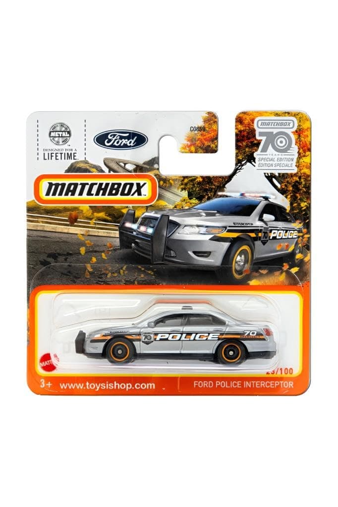 Ford Police Interceptor, 70 Years Special Edition 23/100 - Blue, Diecast Car, 1:64 Scale, Police Theme, Pull-Back Action, Ages 3+