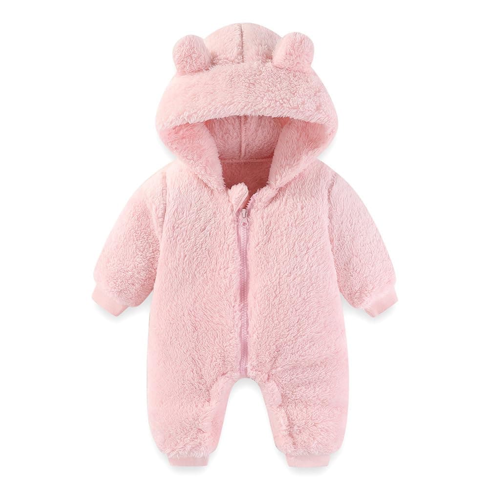 Newborn Baby Bear Outfit Suit Girls Boys Fleece Jumpsuit Romper Hooded Winter Snowsuit Clothes