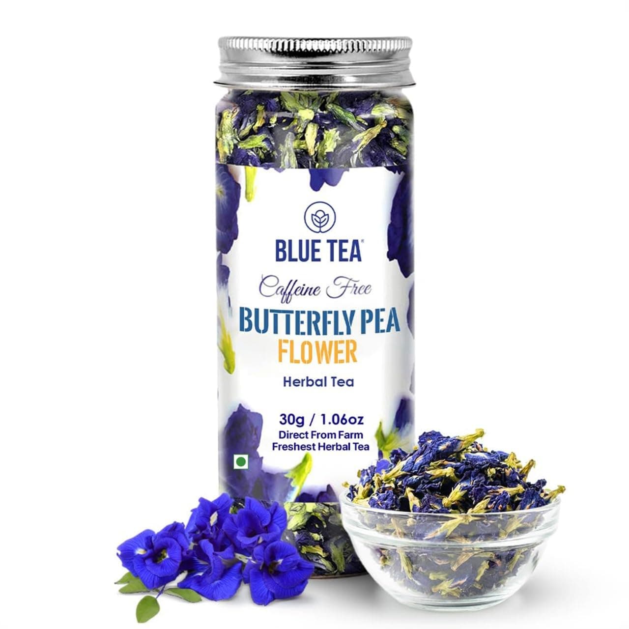 Butterfly Pea Flower Tea - 30gm - 60+ Cups | SUPER ANTIOXIDANT | Caffeine Free || Aparajita - Shankhpushpi || Flower Based - Herbal Tea | Reusable Pet Jar